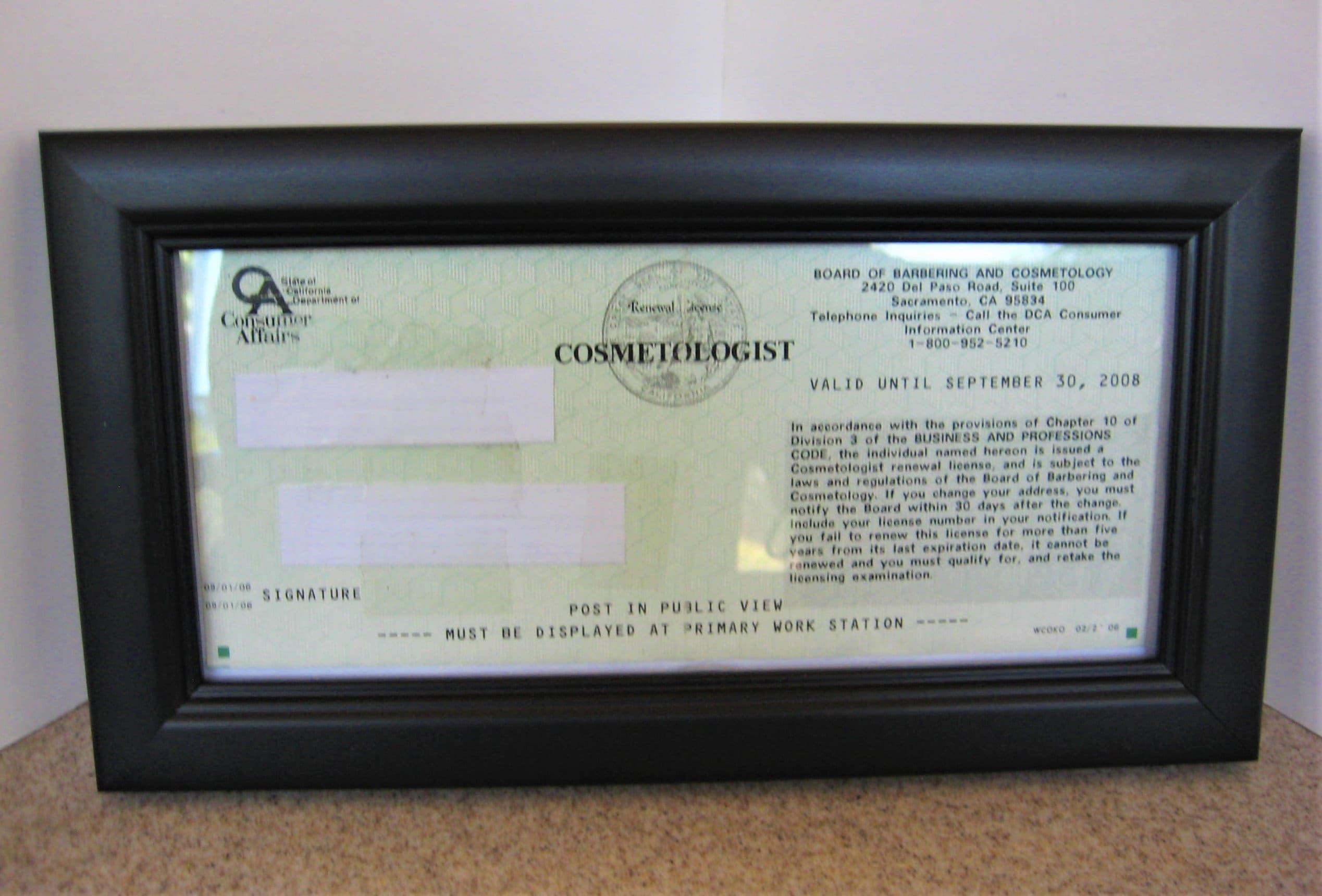 Printable Cosmetology License Template