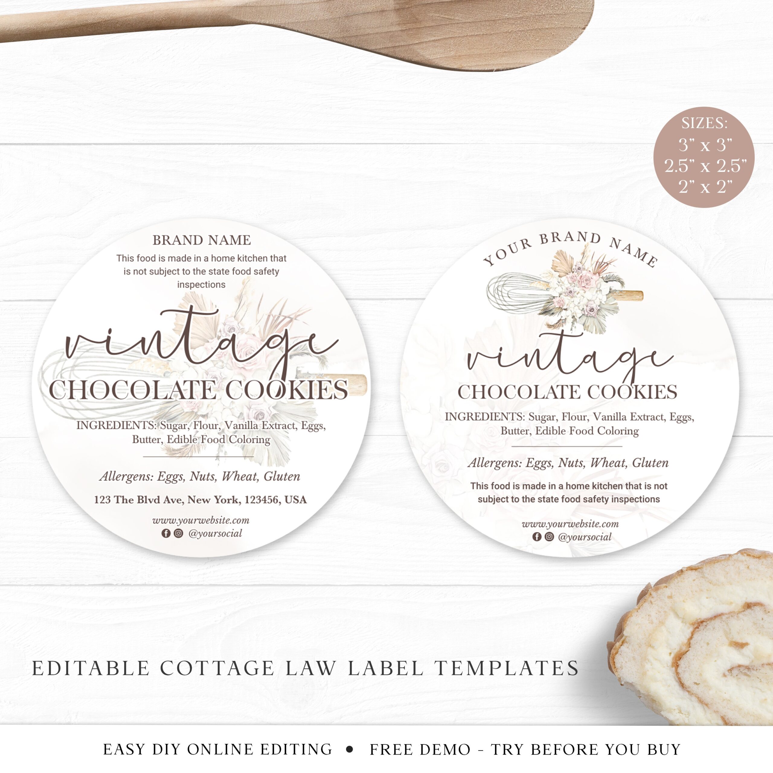 Cottage Law Label Template 3 Sizes Bakery Food License Editable Circular Sticker Printable Boho Thank You Cottage Industry VB 001 Etsy