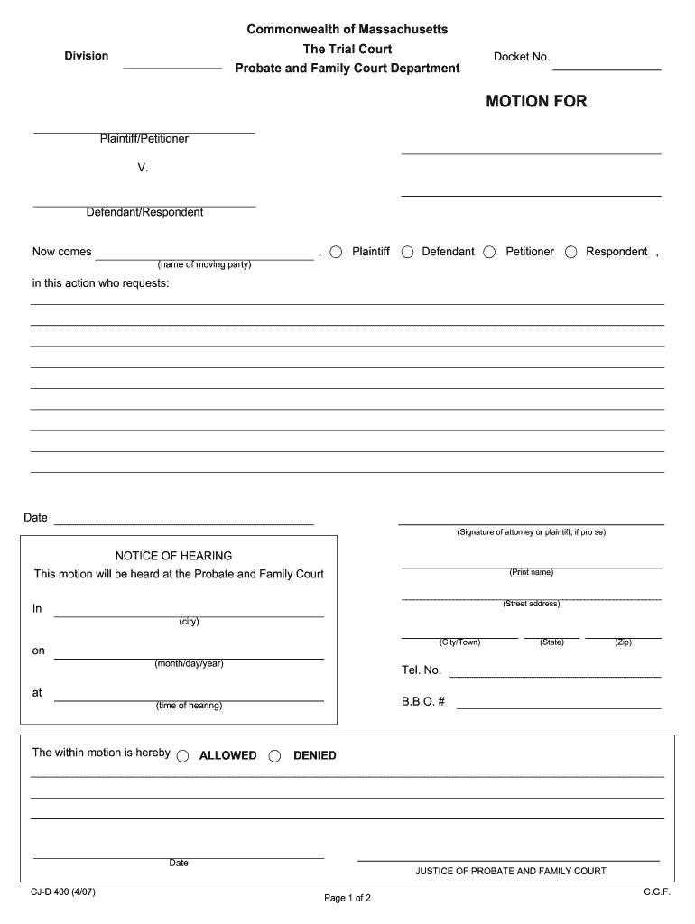 Blank Printable Court Motion Template