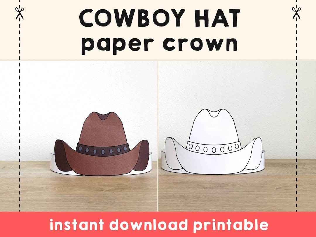 Cowboy Hat Paper Crown Party Coloring Printable Kids Craft Wild West Costume Birthday Printable Favor Costume DIY Instant Download Etsy