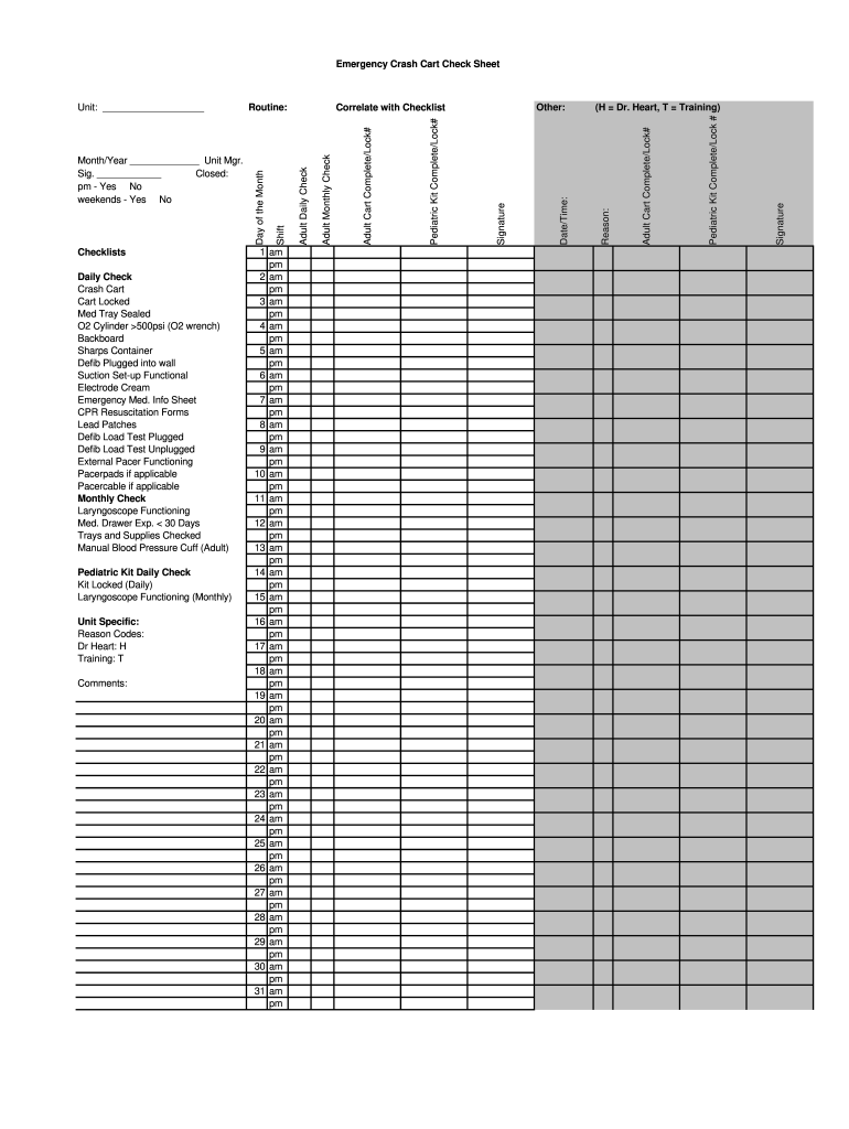 Crash Cart Checklist Pdf Fill Out Sign Online DocHub