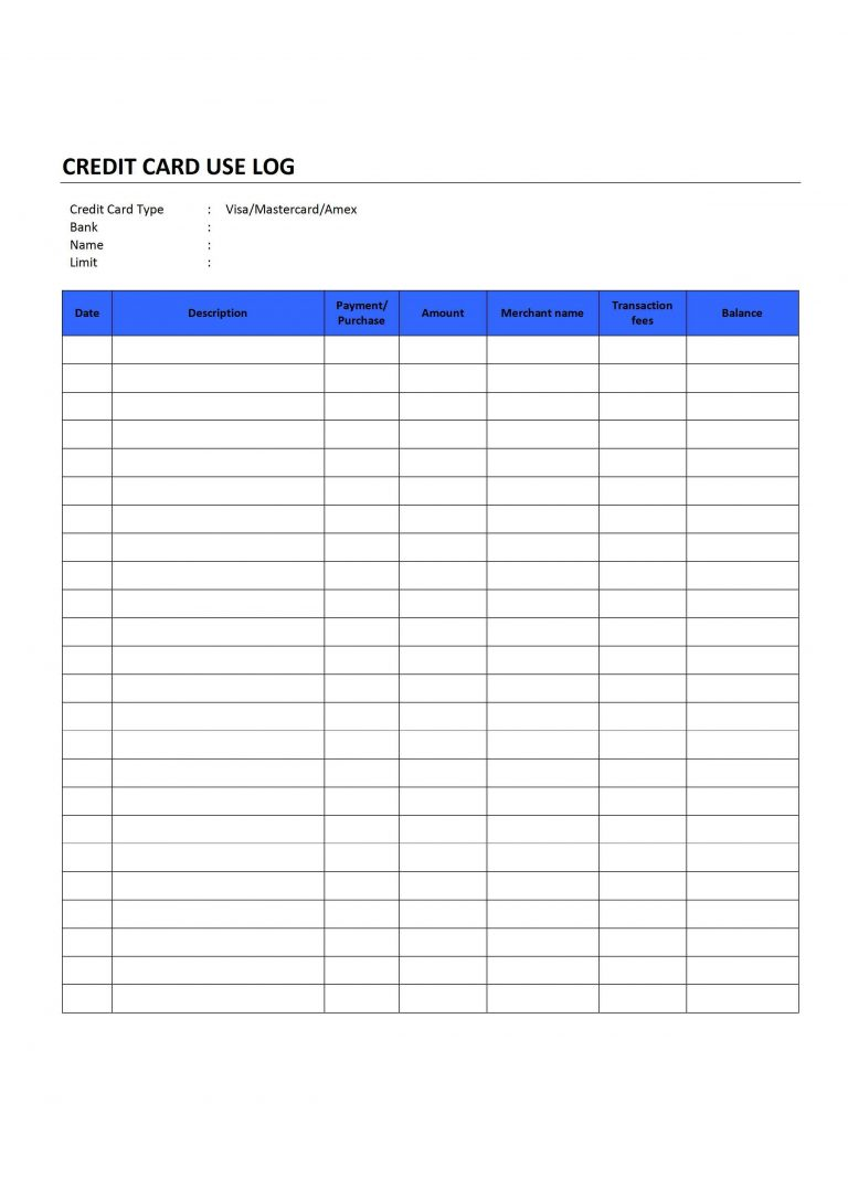 Credit Card Use Log Pertaining To Credit Card Payment Spreadsheet Template 10 Examples Of Credit Card Tracker Card Templates Printable Spreadsheet Template