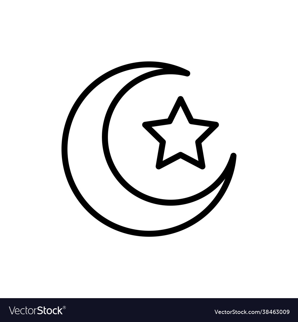 Crescent And Star Line Icon Design Template Vector Image