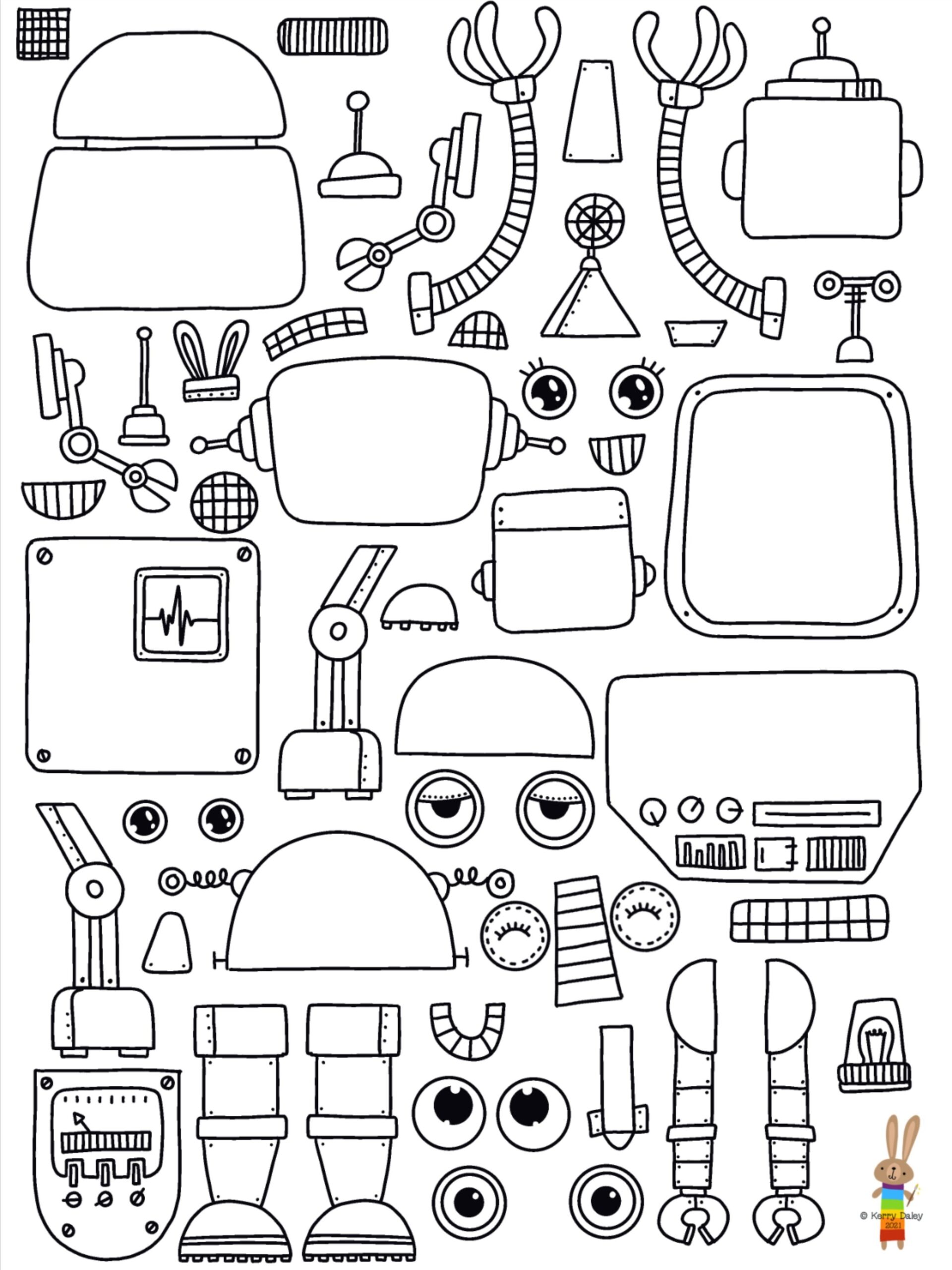 Cut And Colour Your Own Robot Printable Art Worksheet Instant Art Or Sub Lesson Art Worksheets Printables Art Worksheets Art Classroom