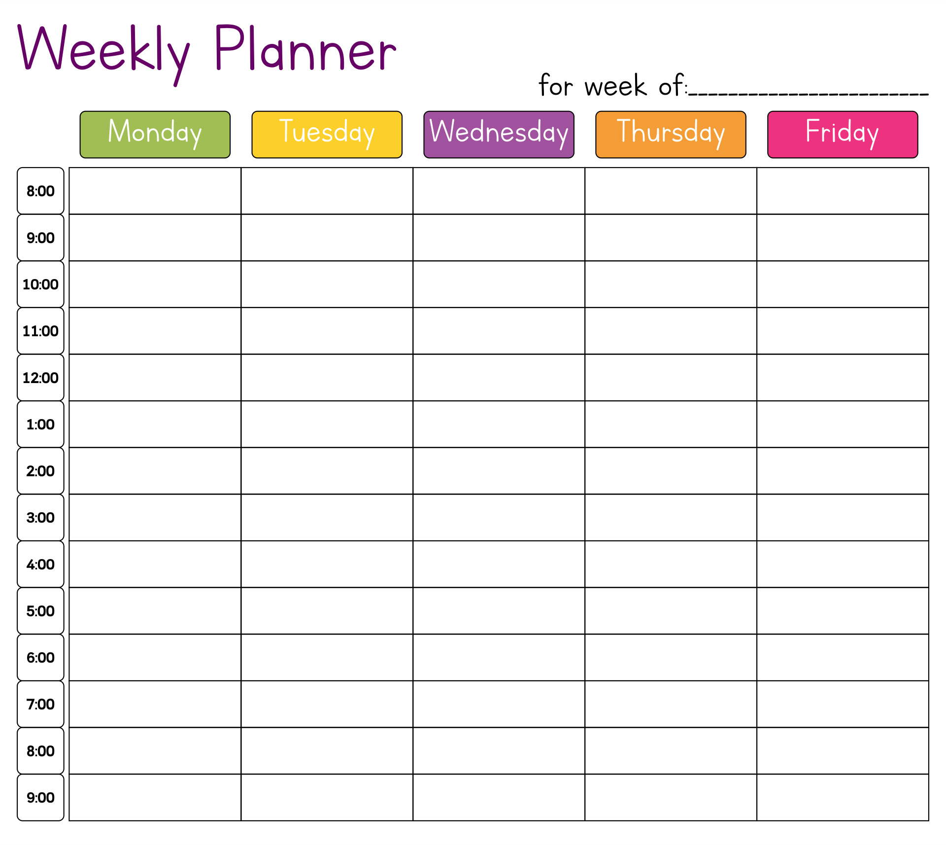 Cute Hourly Planner Printable Schedule Template Weekly Planner Template Weekly Hourly Planner