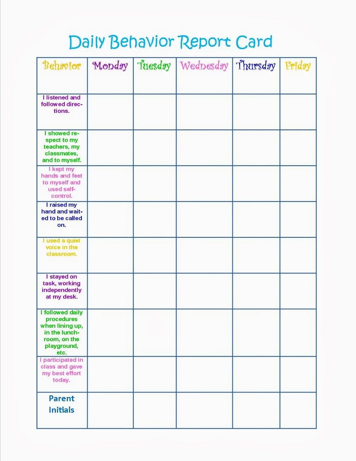Daily Behavior Report Template Behavior Chart Printable School Behavior Chart Behavior Sticker Chart