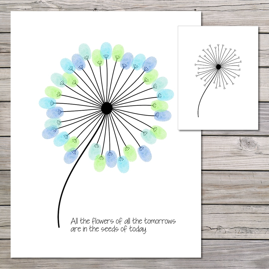 Dandelion Fingerprint Art Fingerprint Craft Dandelion Kids Craft Fingerprint Printable Fingerprint Craft Dandelion Fingerprint Craft Etsy