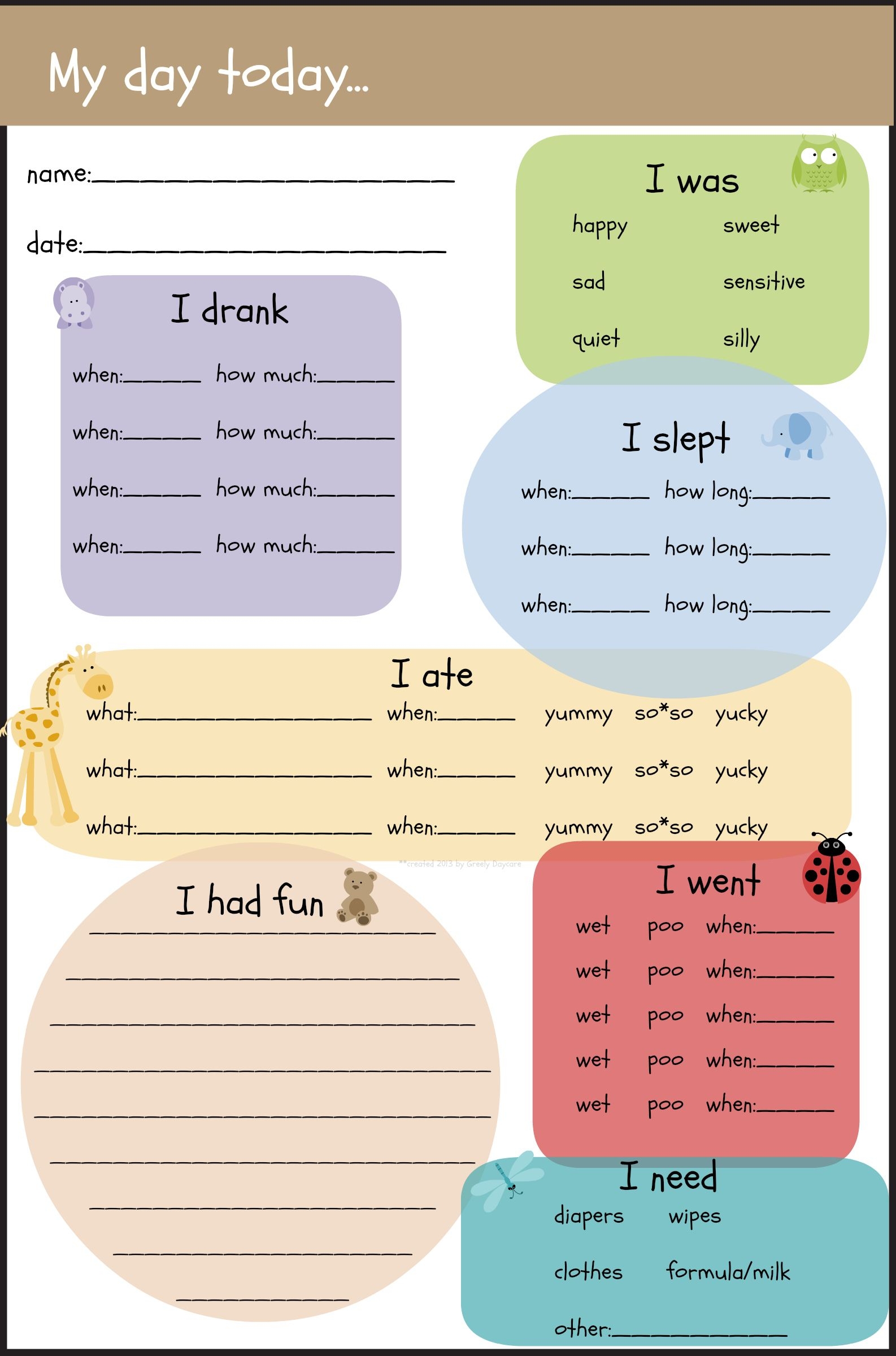 Free Printable Infant Daily Report Template