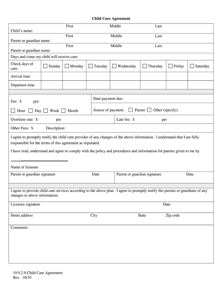 Printable Daycare Contract Template