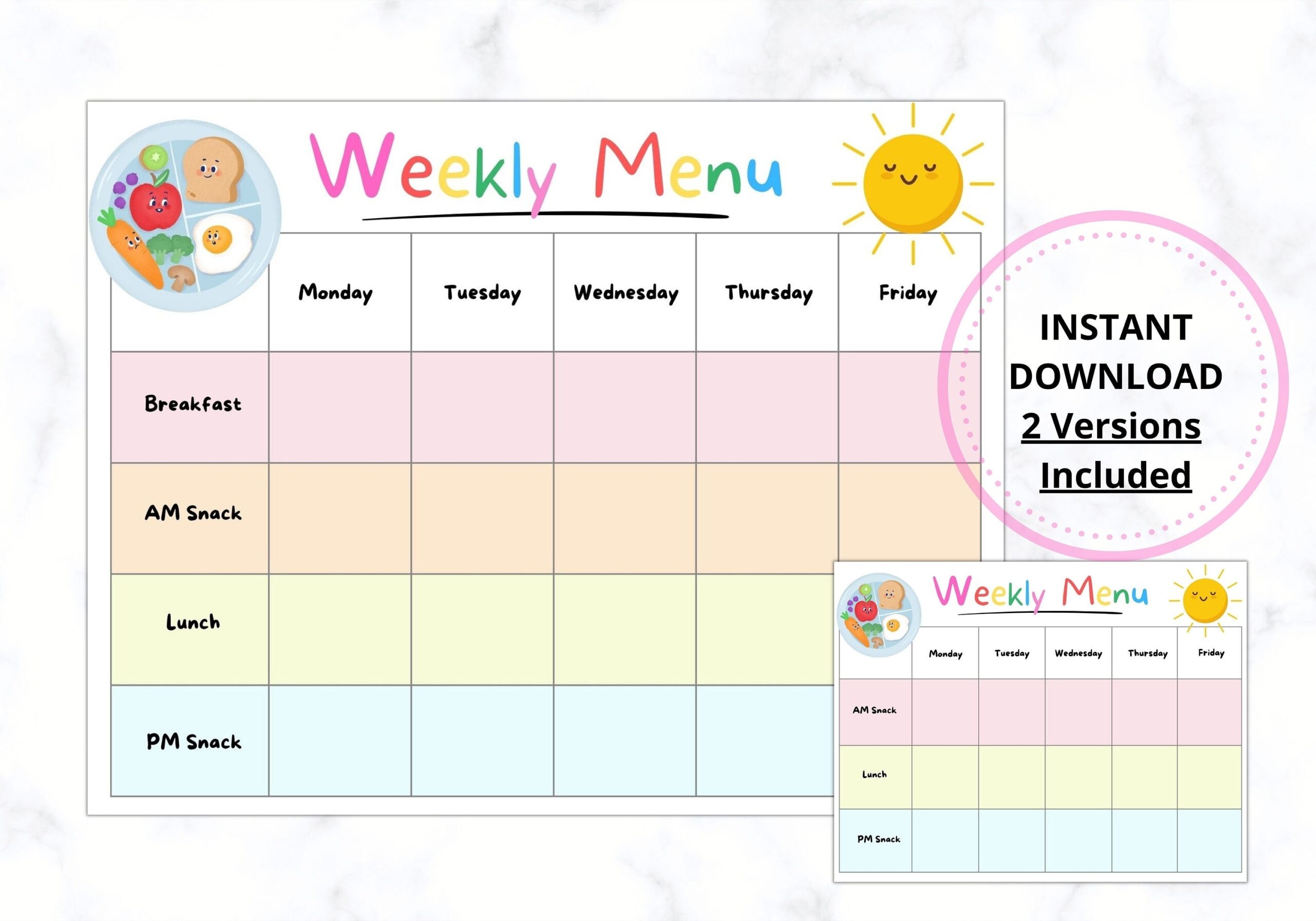 Printable Weekly Menu Template For Daycare