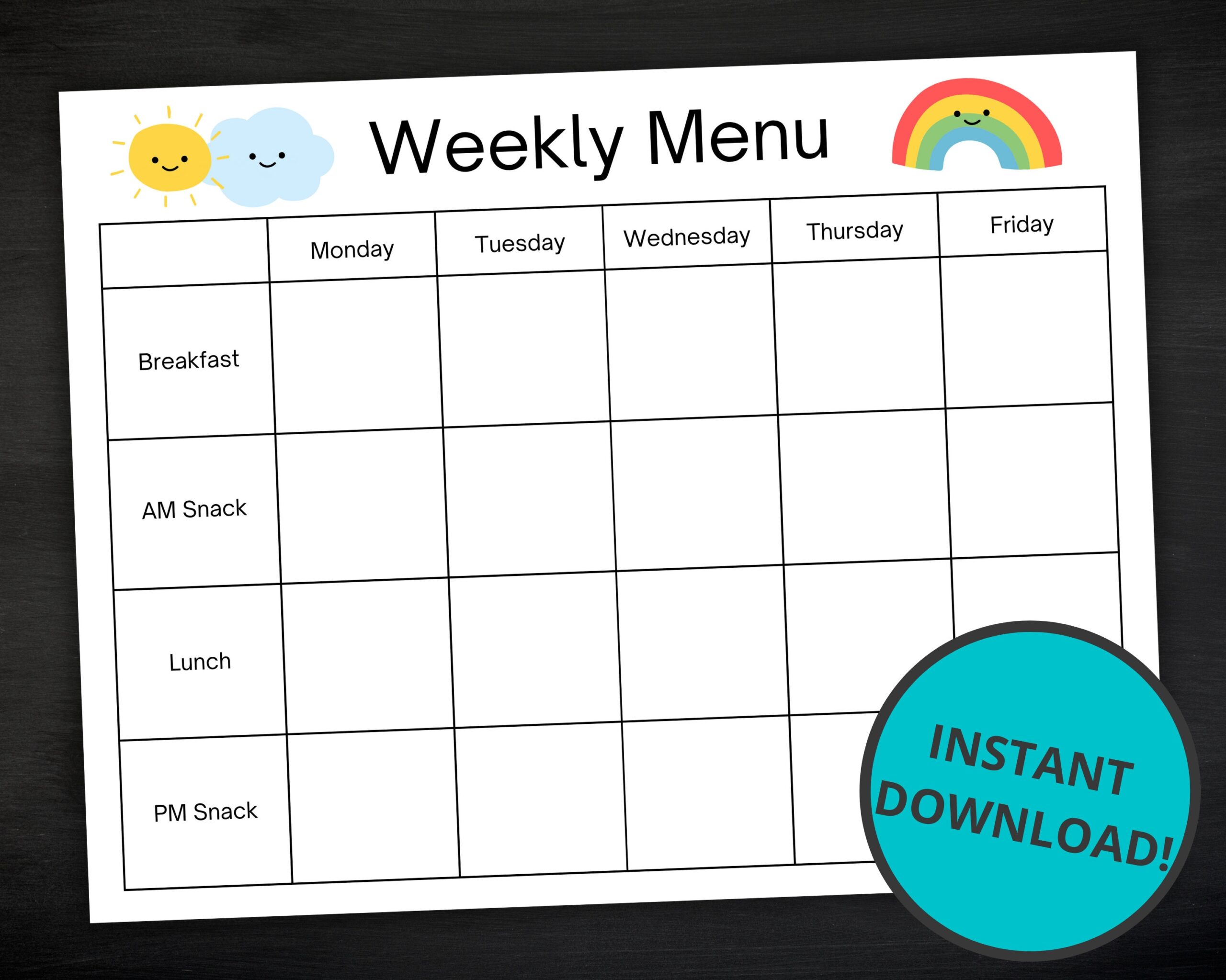 Printable Fillable Weekly Menu Template For Daycare