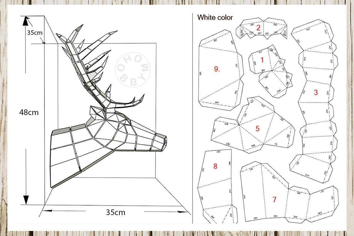 Deer Trophy 3D Papercraft Template Paper Sculpture HOBBYMO