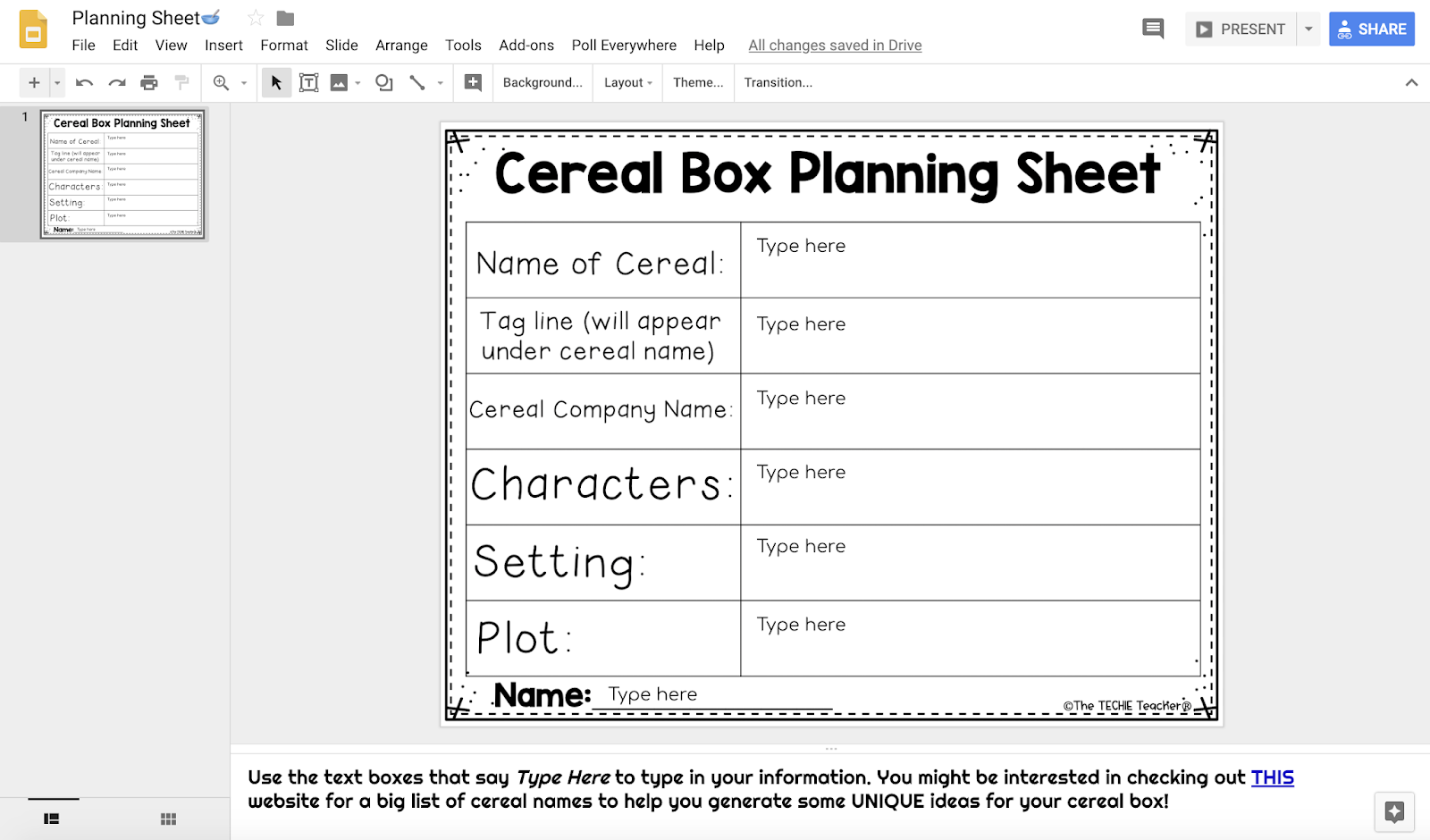 Printable Cereal Box Project Template