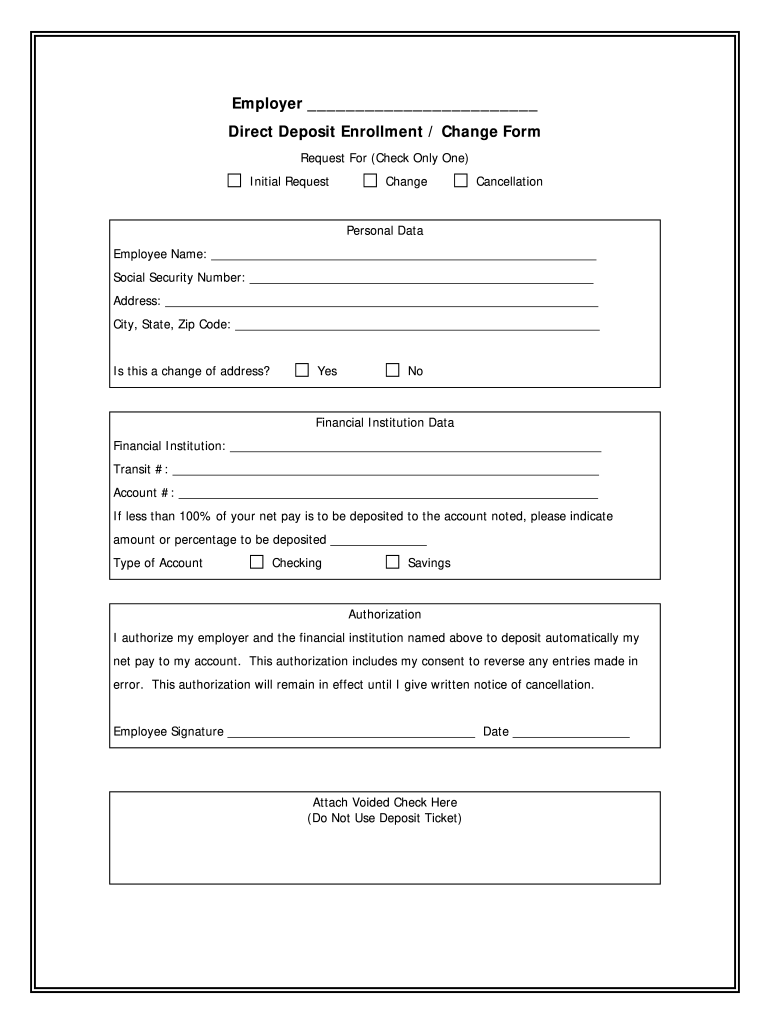 Printable Direct Deposit Form Template