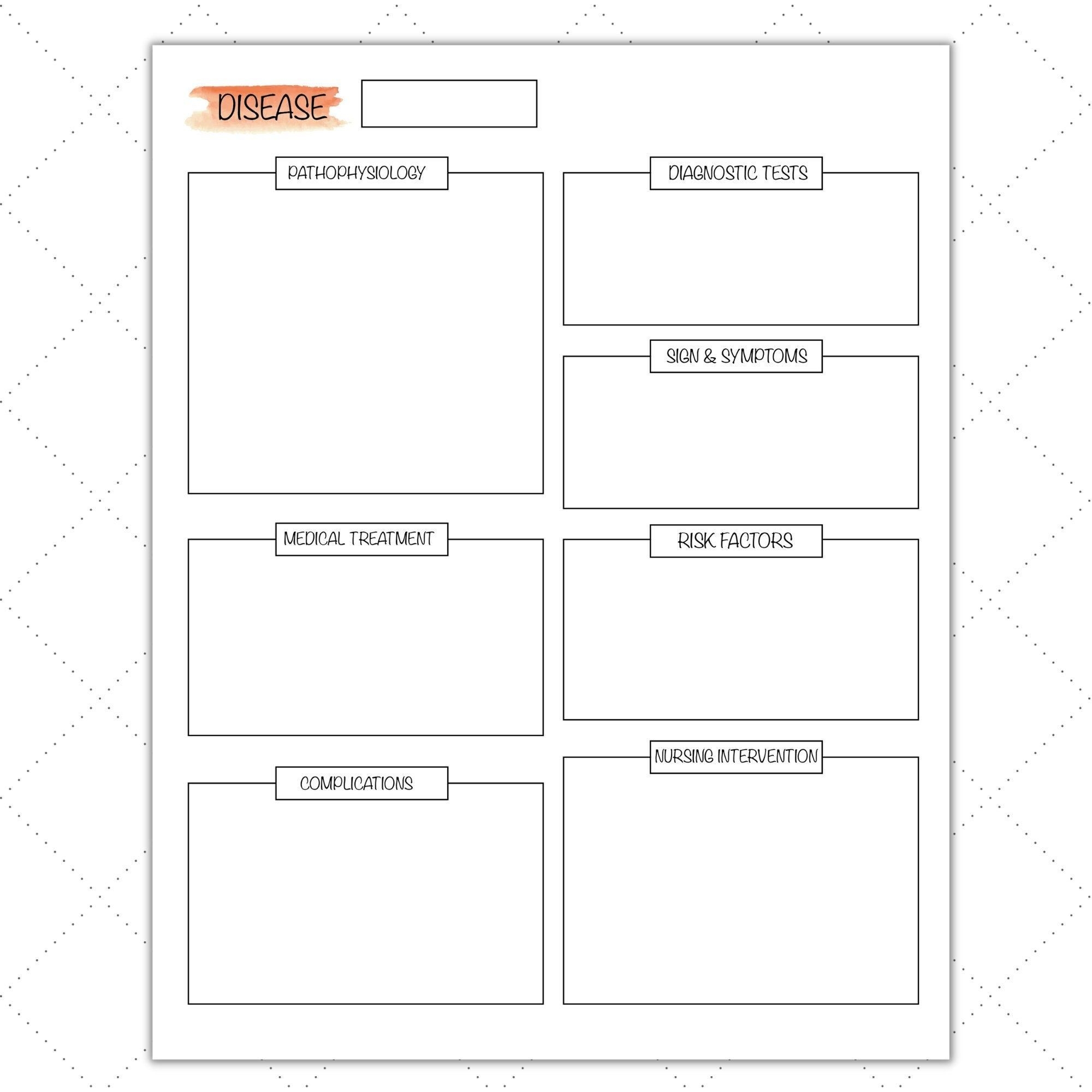 Disease Nursing Notes Template Med Surg Study Template Pathophysiology Template Nursing Study Template Nurse Study Notes Etsy Canada Study Guide Template Nurse Study Notes Nursing Notes