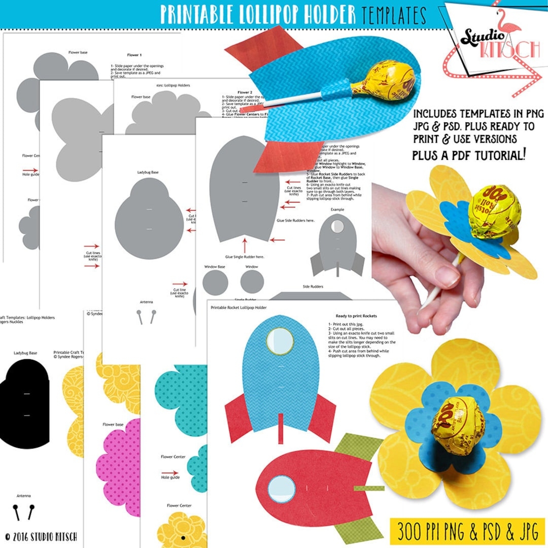 DIY Lollipop Holders Templates Printable Valentines Ladybug Crafts Butterfly Flowers Rocket Party Favors INSTANT DOWNLOAD Cu Etsy Australia