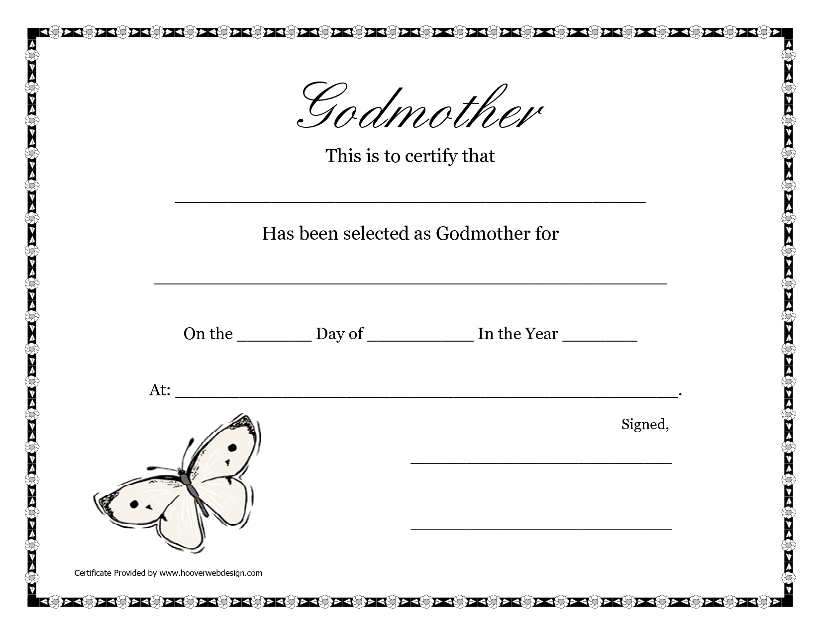 Printable Godparent Certificate Template