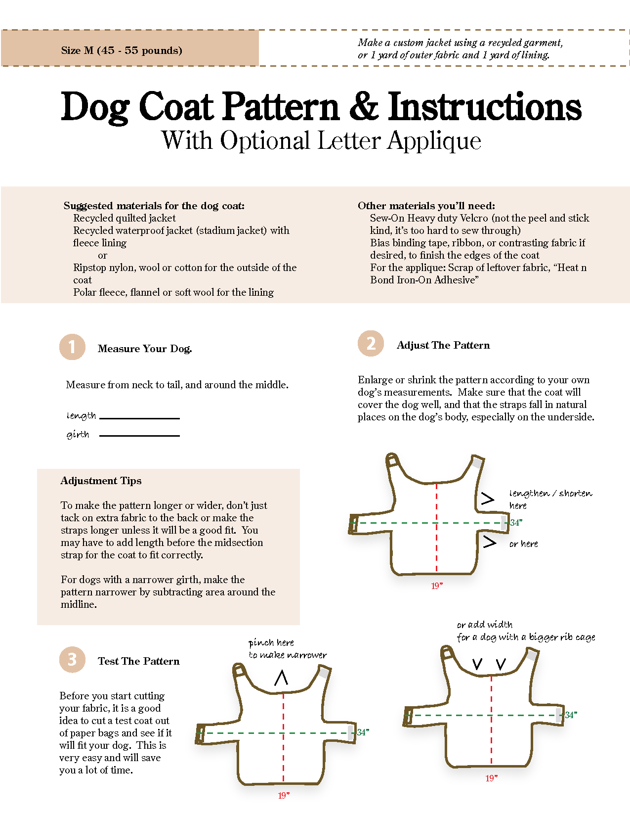 Beginner Template Dog Coat Sewing Patterns Free Printable