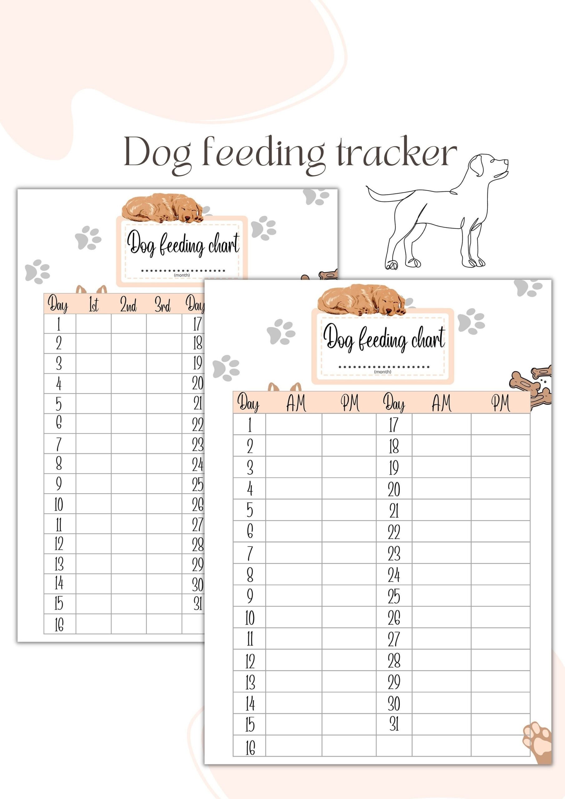 Dog Feeding Tracker Printable Feeding Chart Monthly Etsy