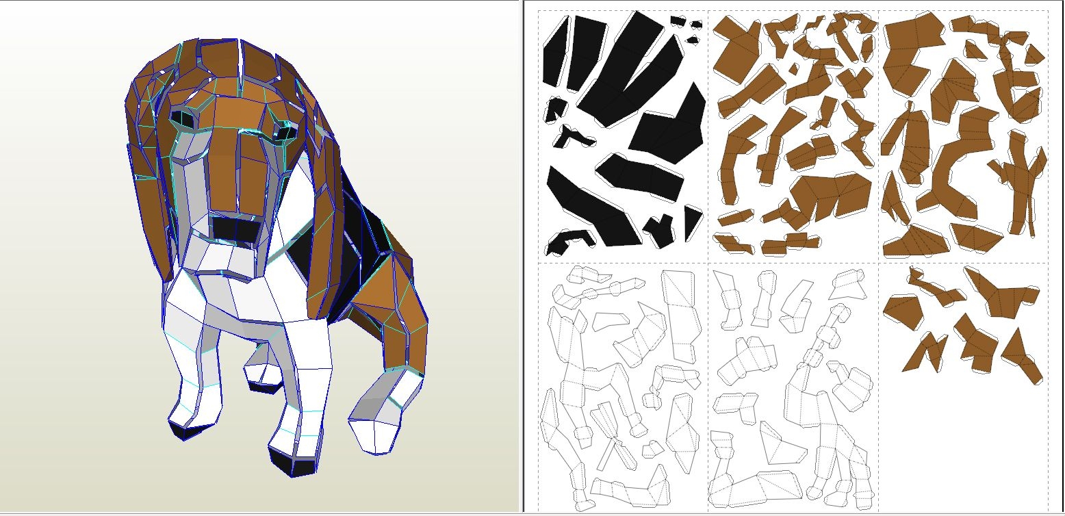 Printable 3D Paper Dog Template