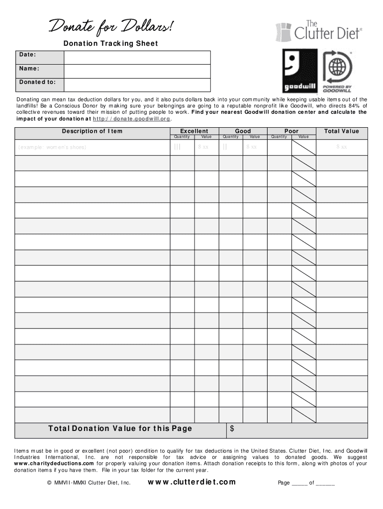 Printable Donation List Template