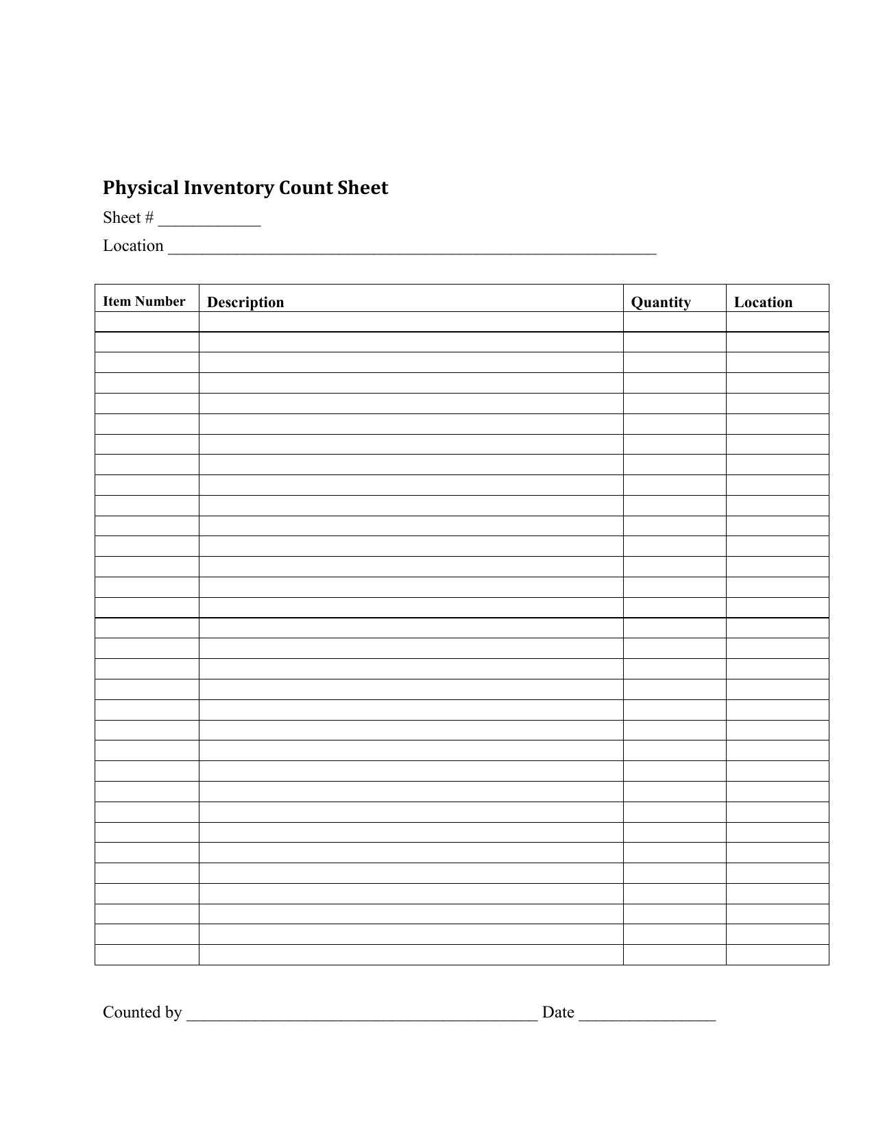 Printable Simple Inventory Template