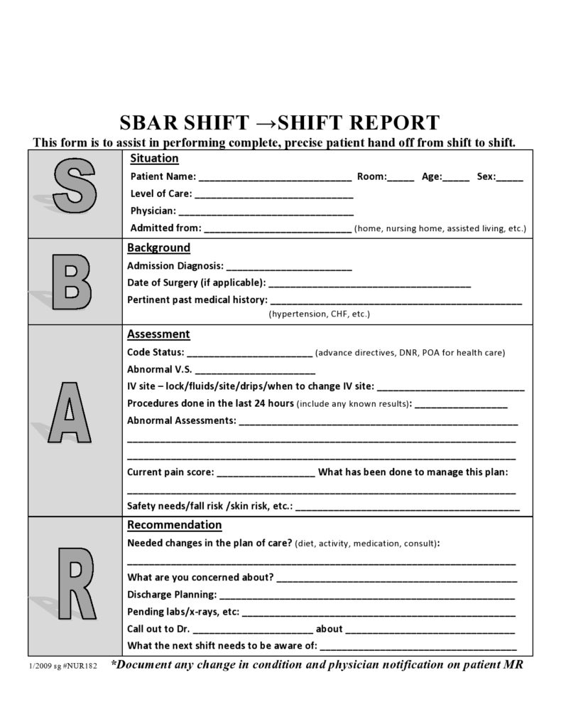 Free Printable Blank Sbar Template