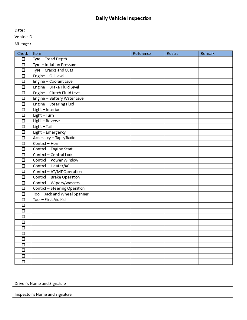Download This Daily Vehicle Inspection Checklist Template To Keep Track Of Preventive Maintenance Ac Inspection Checklist Checklist Template Vehicle Inspection