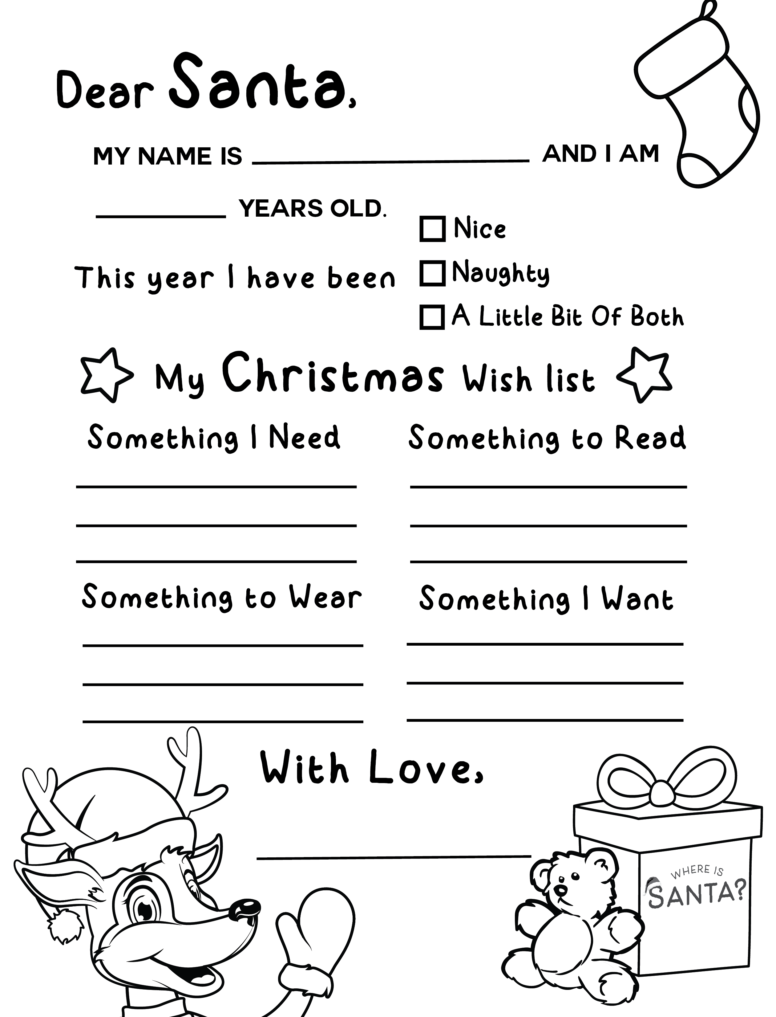 Letter To Santa Template Free Printable Black And White