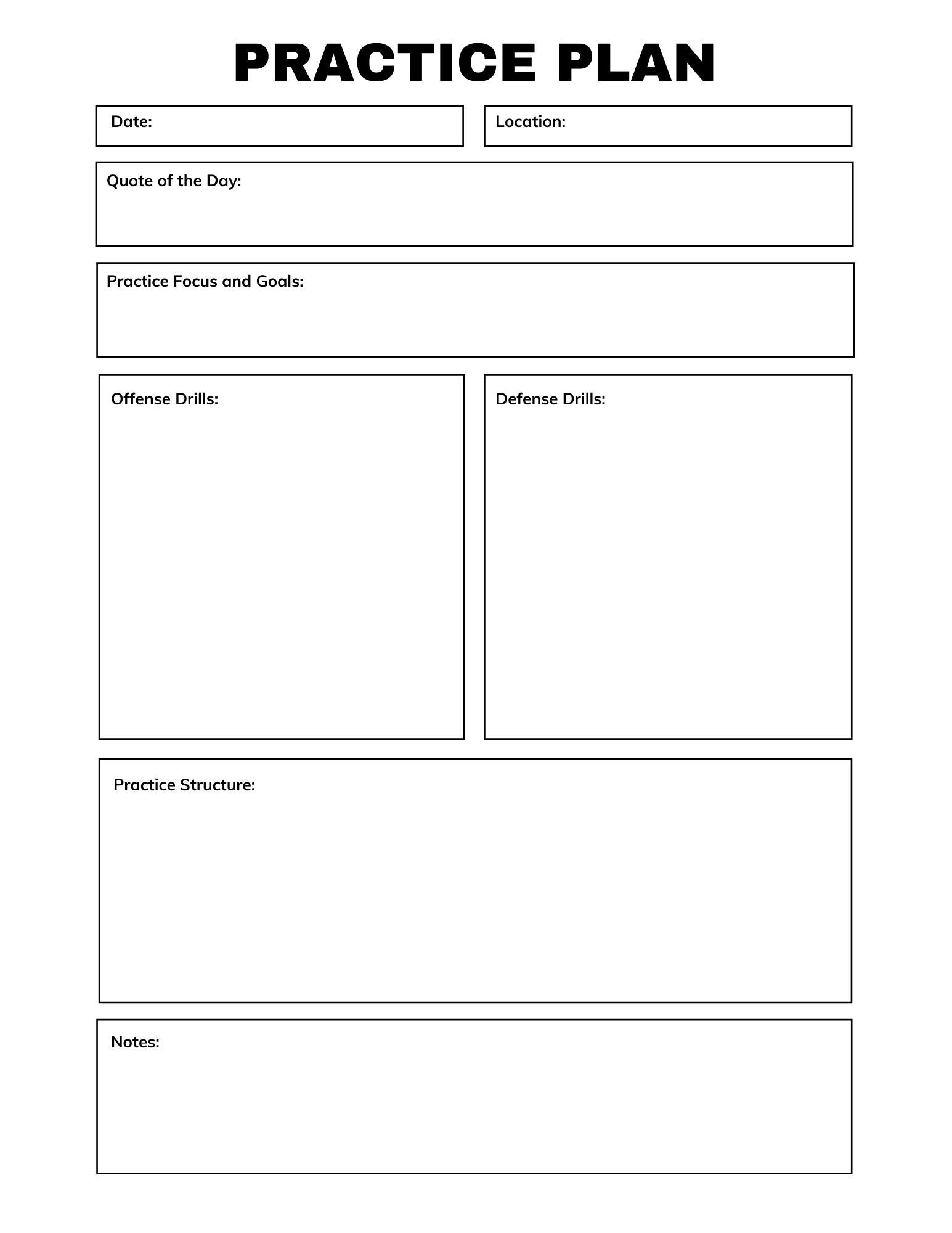 Printable Baseball Practice Template