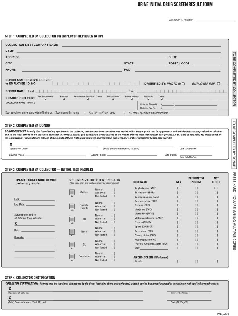Printable Drug Test Form Template