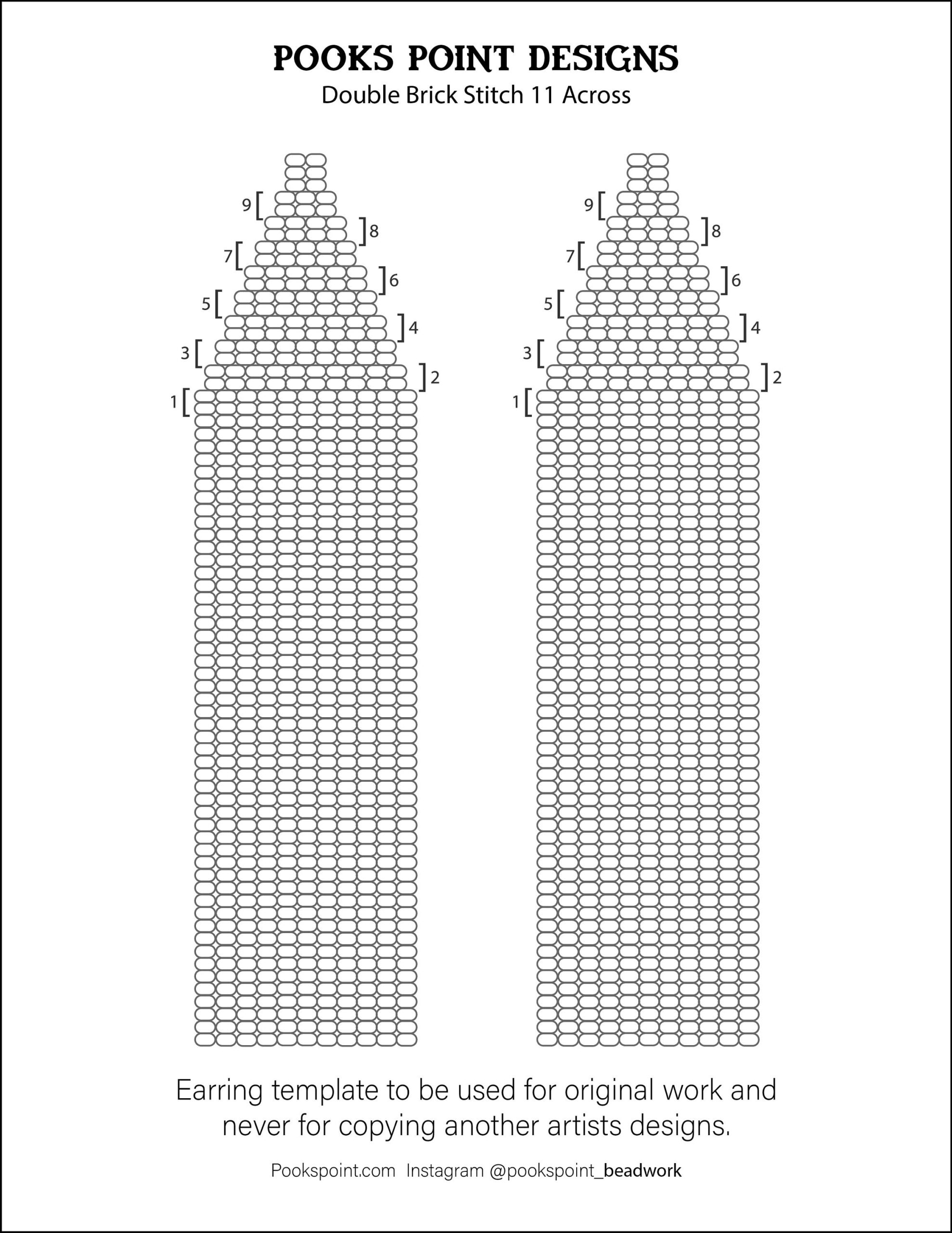 Earring Template Seed Bead Design 11 Across Double Brick Stitch Beaded Earring Templates Etsy