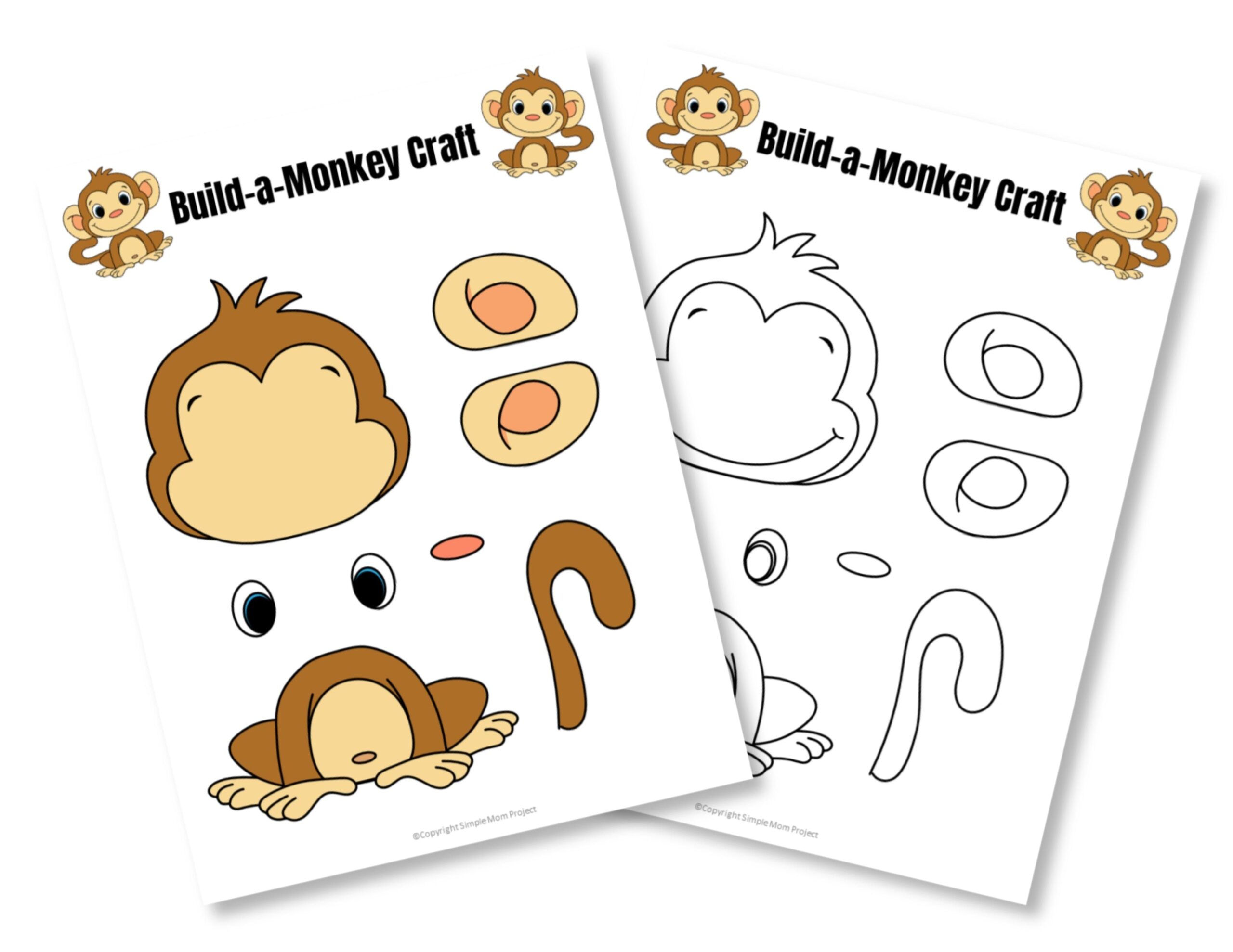 Easy Build a Monkey Craft For Kids With FREE Template Monkey Crafts Monkey Template Free Printable Crafts