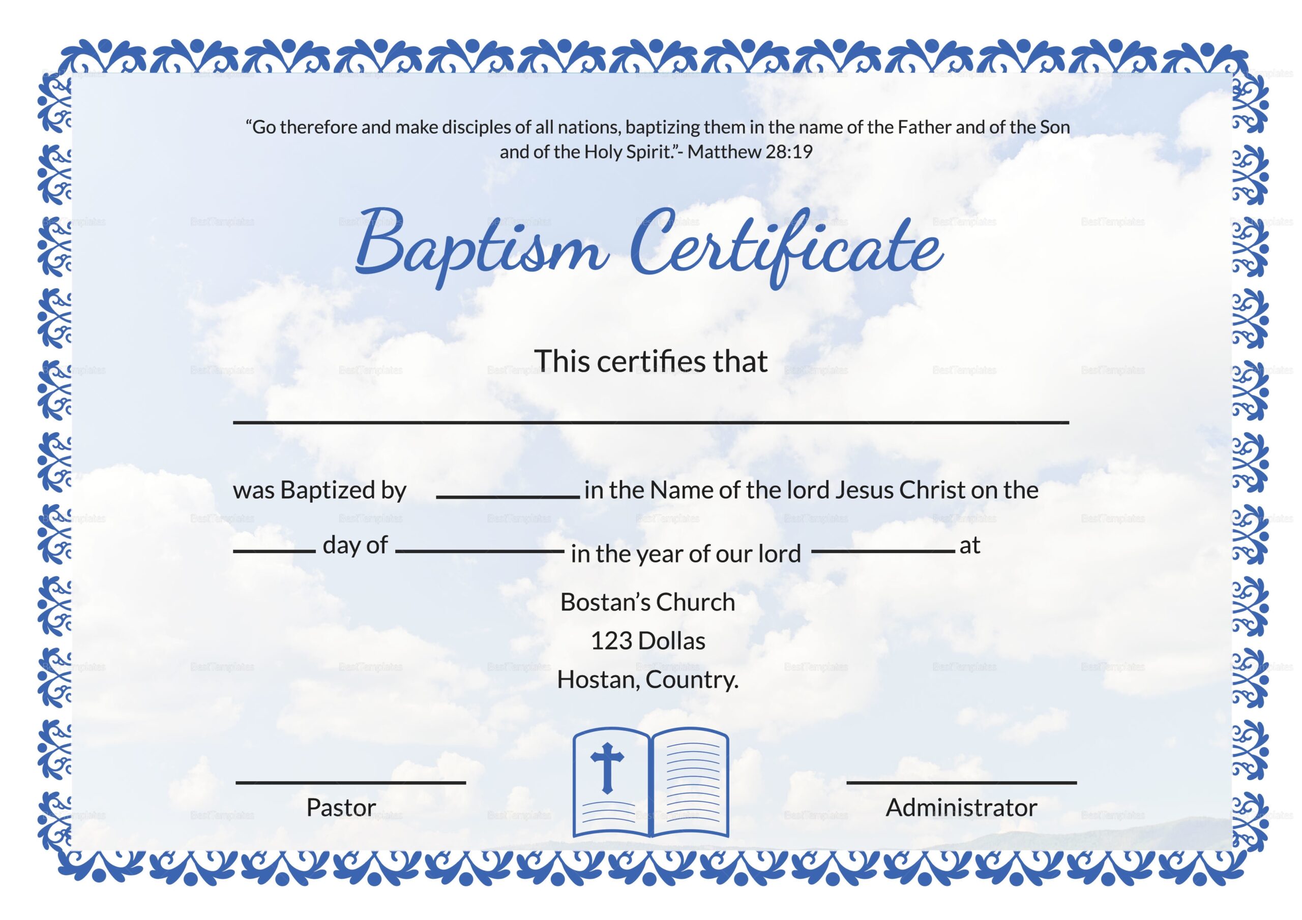 Editable Baptism Certificate Template In Adobe Photoshop Microsoft Word
