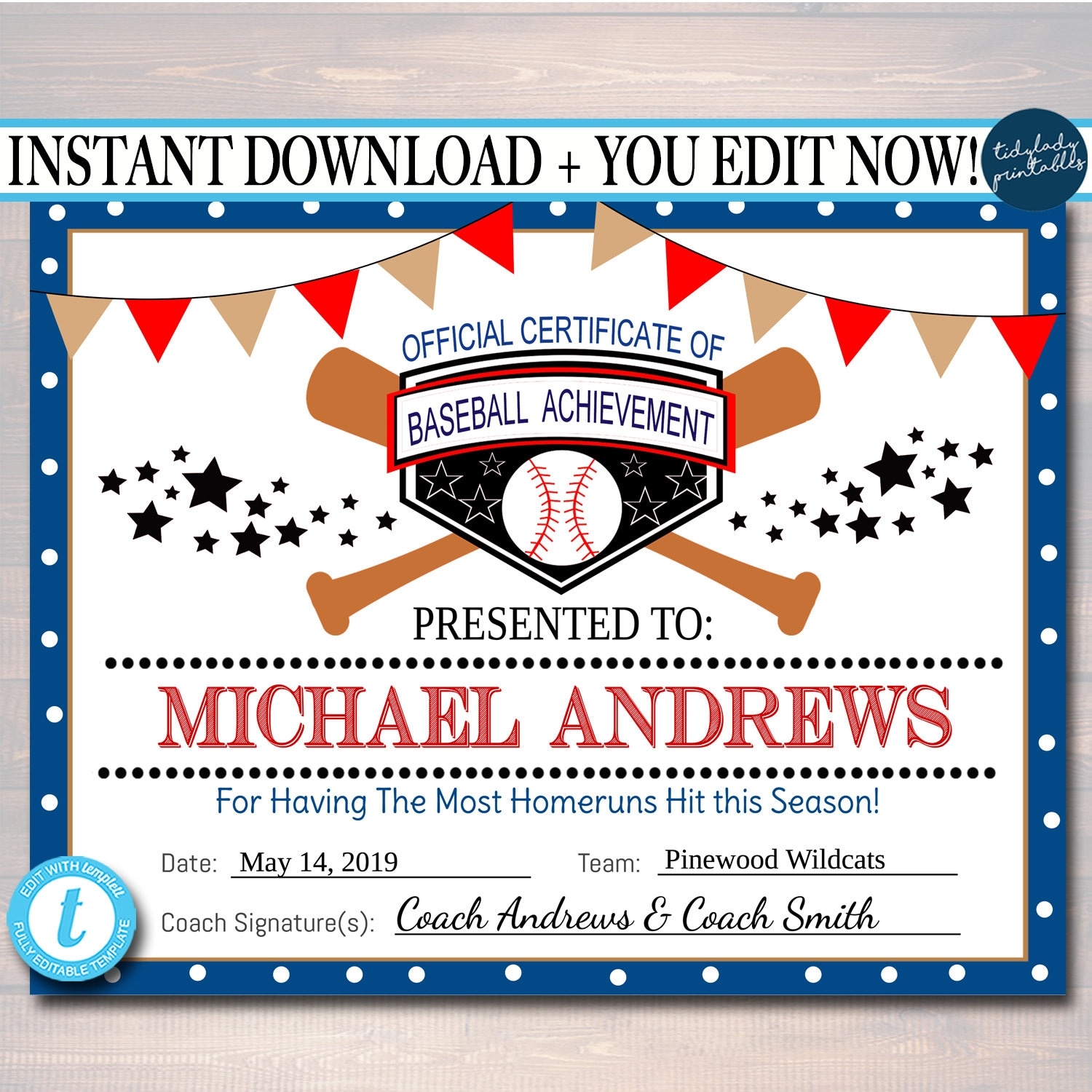 EDITABLE Baseball Award Certificates INSTANT DOWNLOAD Team Baseball Awards Baseball Printable Sportsmanship Awards Sports Certificates Etsy