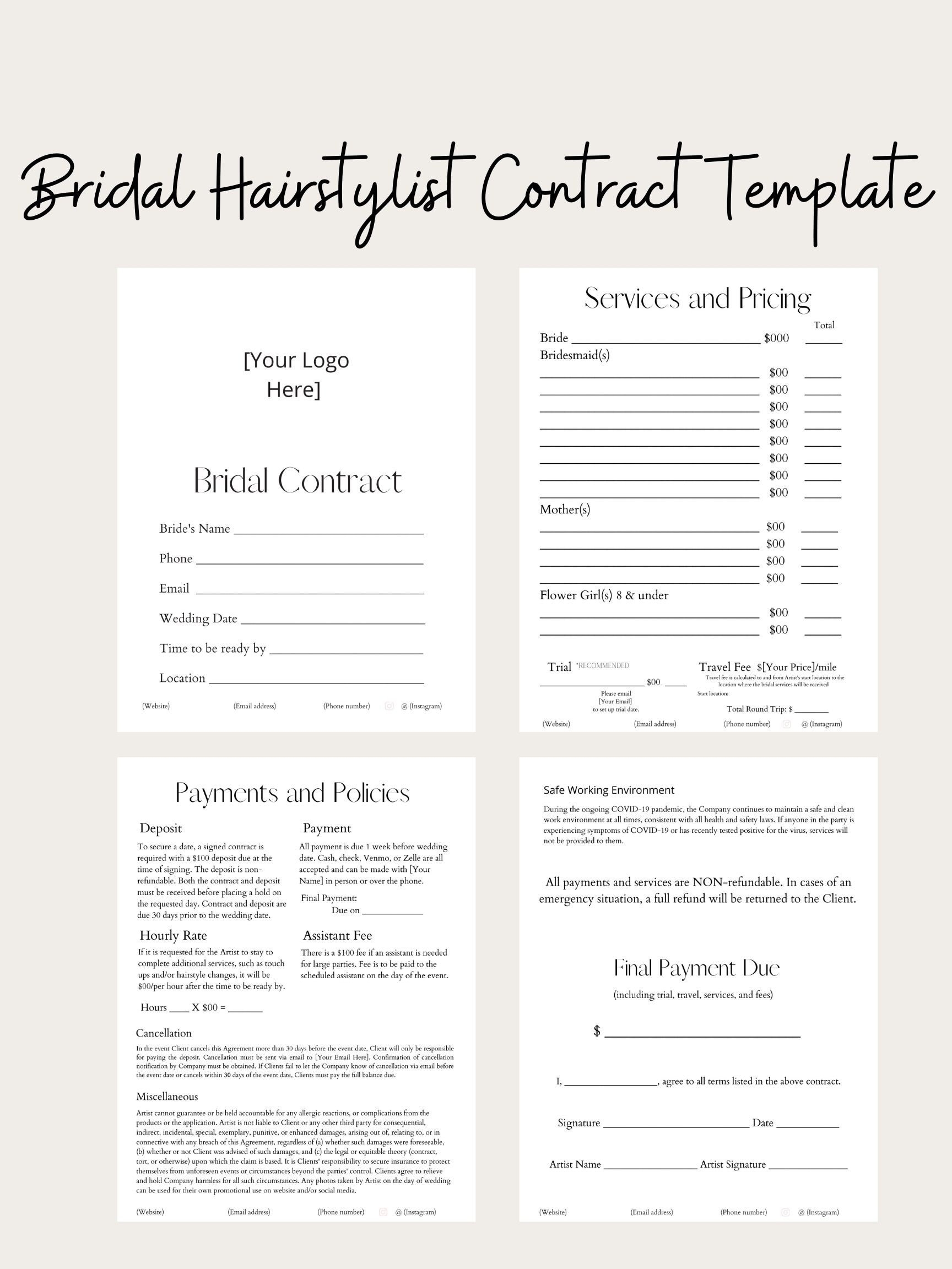 Printable Bridal Hair Contract Template