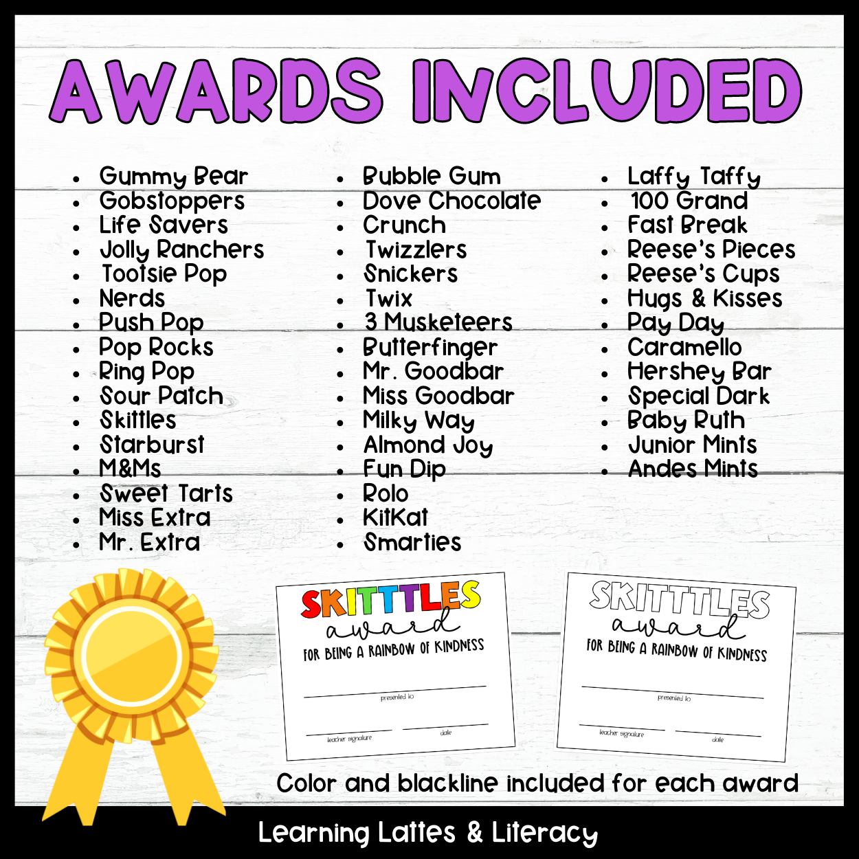 Printable Candy Awards Template