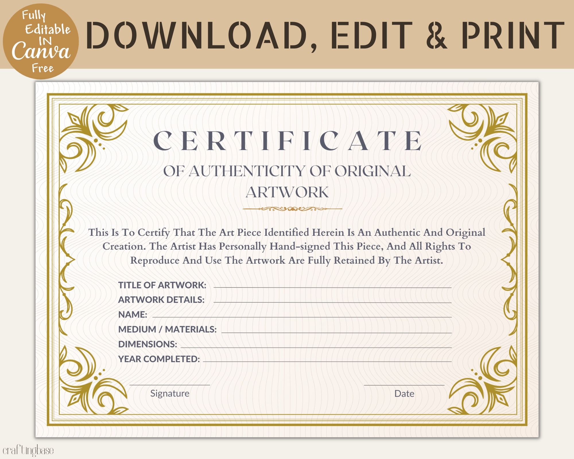Printable Blank Certificate Of Authenticity Template