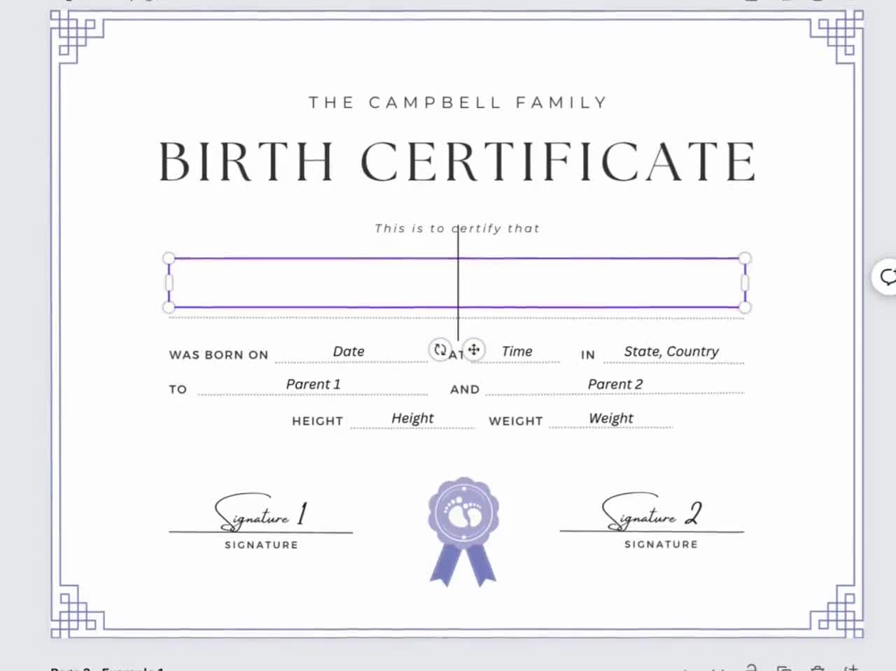 Printable Birth Certificate Template
