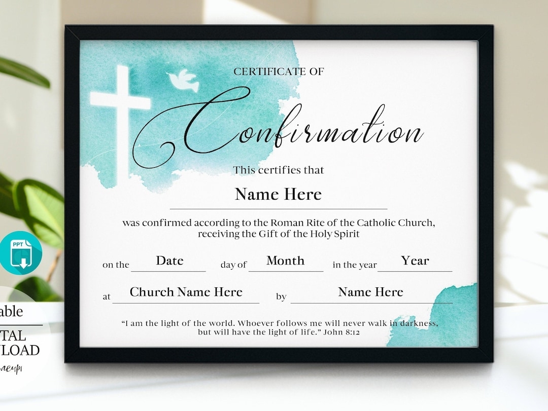 Editable Certificate Of Confirmation Template Edit PDF Edit PPT Printable Church Certificate 11x8 5 Religious Printable Confirmation Etsy