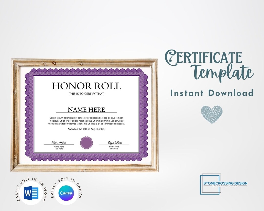 Downloadable Printable Free Editable Honor Roll Certificate Template