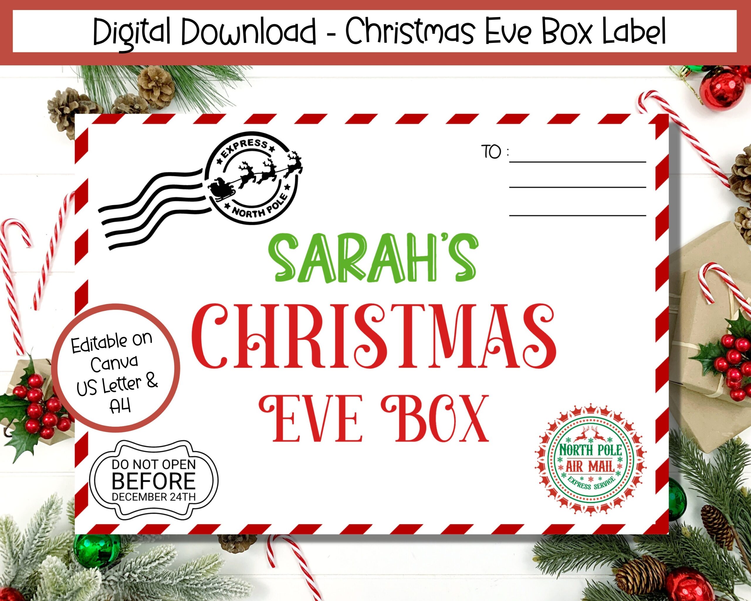 EDITABLE Christmas Eve Box Label Printable Christmas Eve Box Sign Night Before Christmas Delivery Box Christmas Eve Box Accessories Etsy