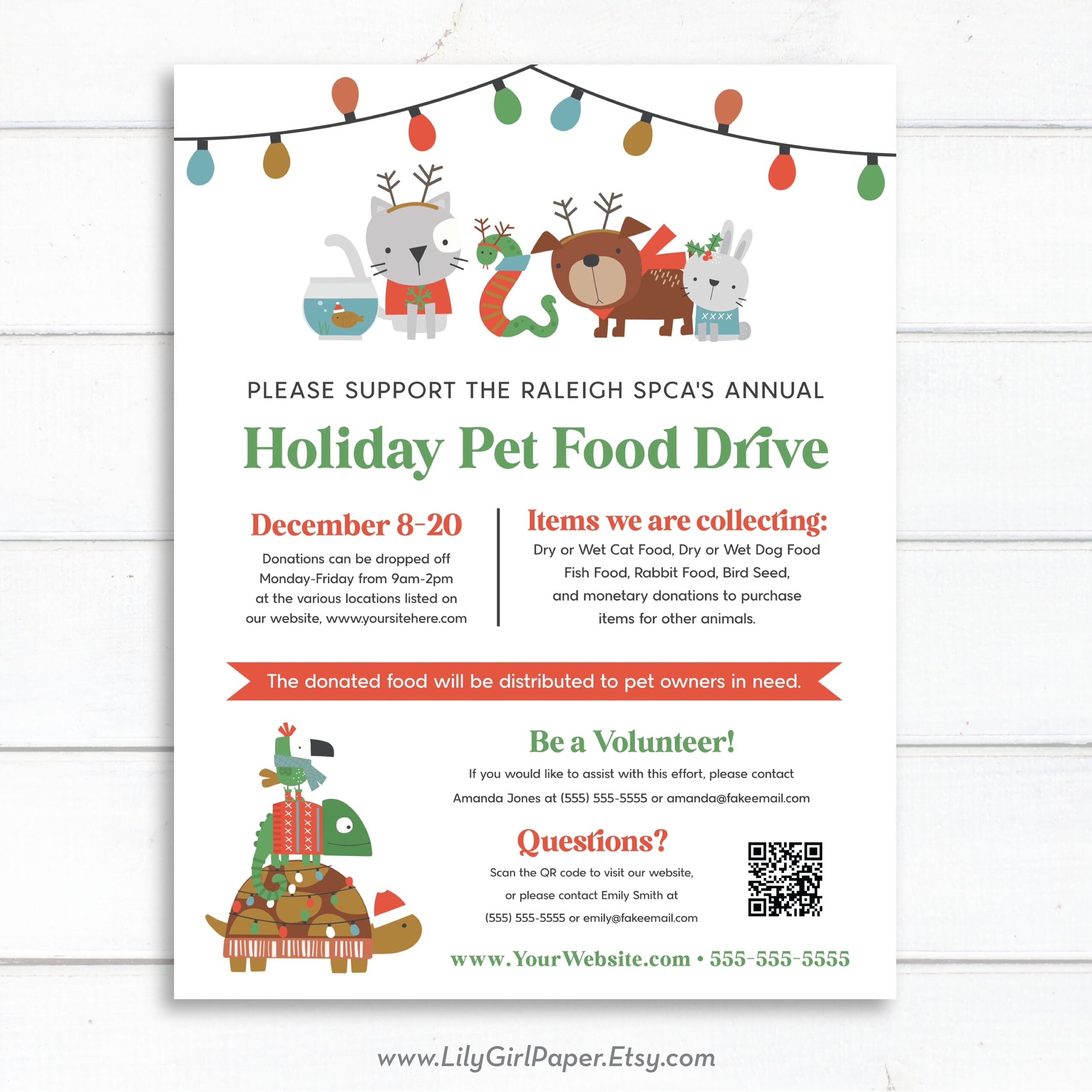 Editable Christmas Holiday Pet Food Drive Flyer Template 8 5x11 Flyer Animal Food Drive Shelter Furry Friends Instant Download 0262 Etsy
