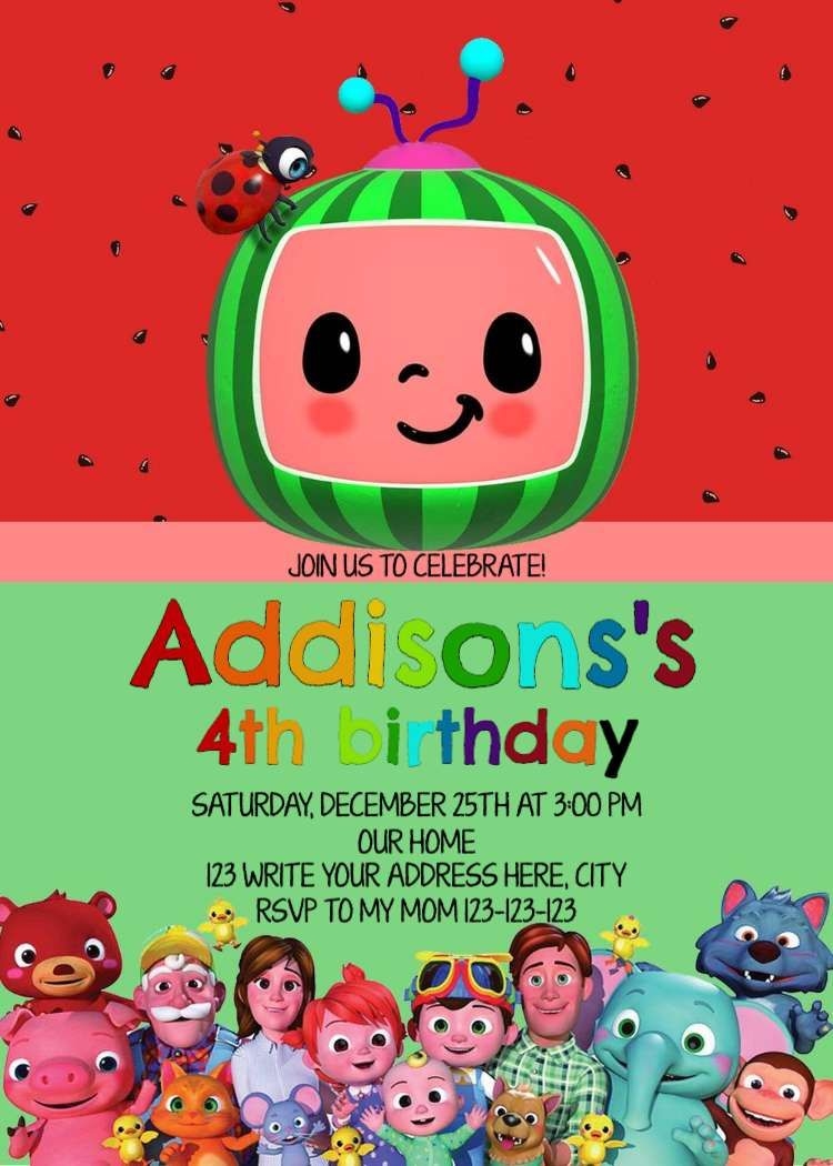 Editable Cocomelon Birthday Invitations Instant Download Bobotemp Baby Birthday Invitations Baby Birthday Invitation Card Birthday Invitations