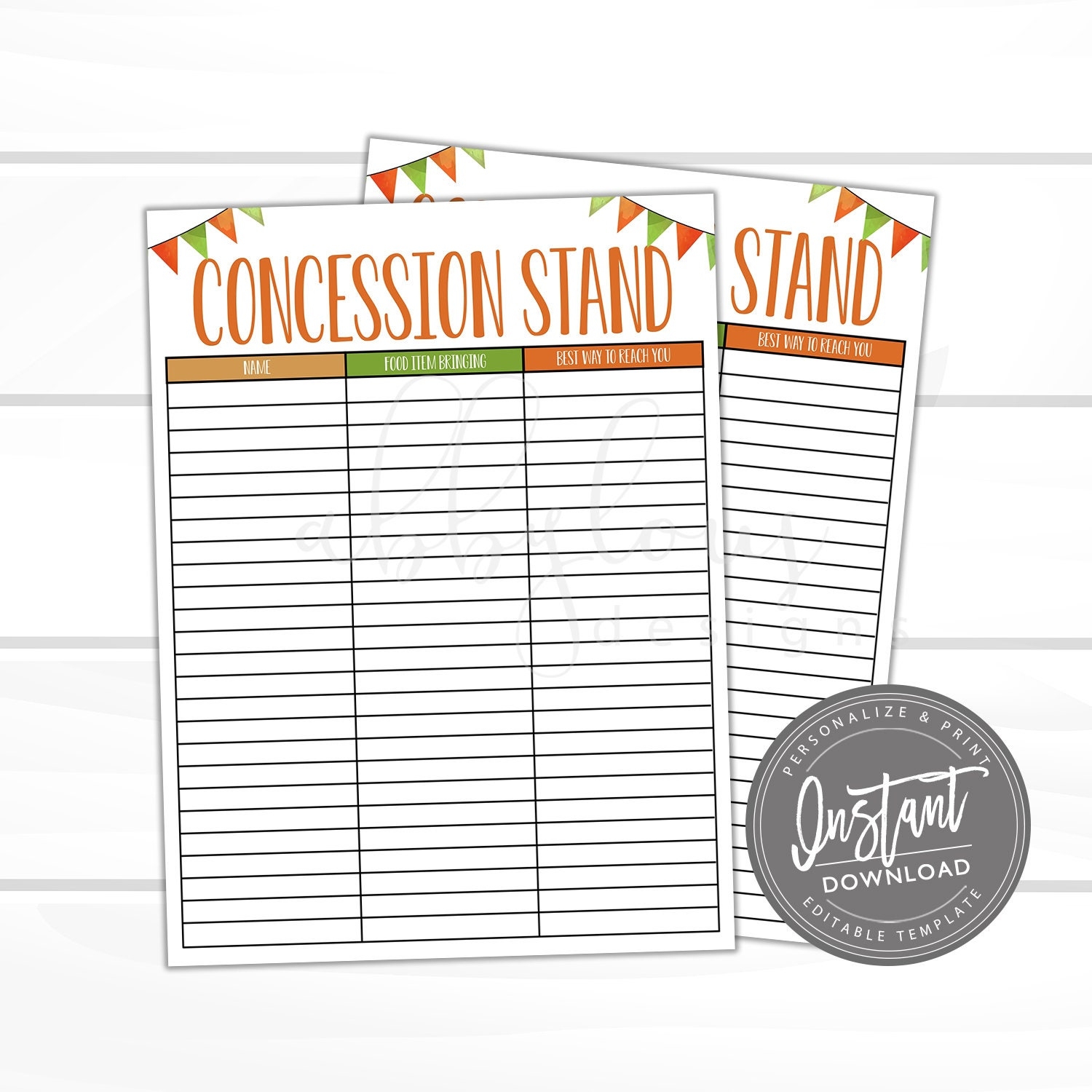 EDITABLE Concession Stand Volunteer Printable PTO PTA Sign Up Sheet Editable Volunteer Cookout Volunteer Instant File Digital Template Etsy
