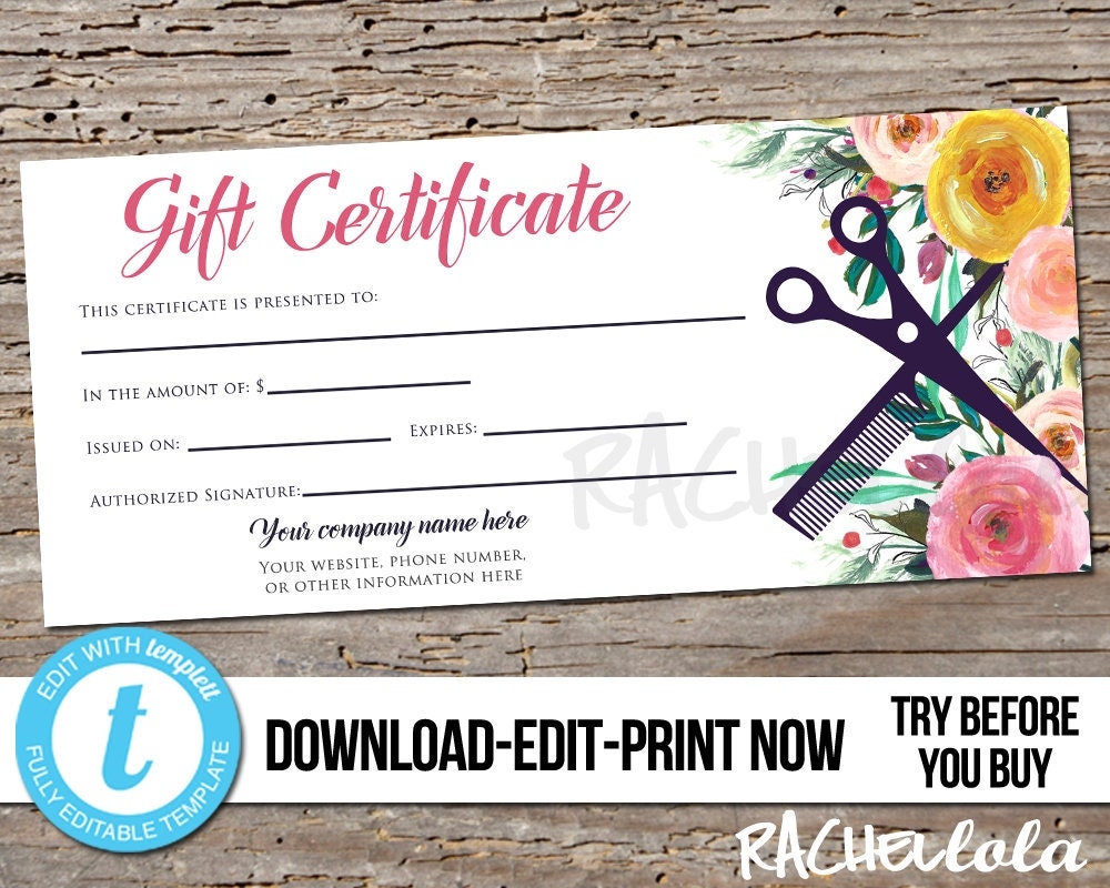 Hair Salon Gift Certificate Template Free Printable