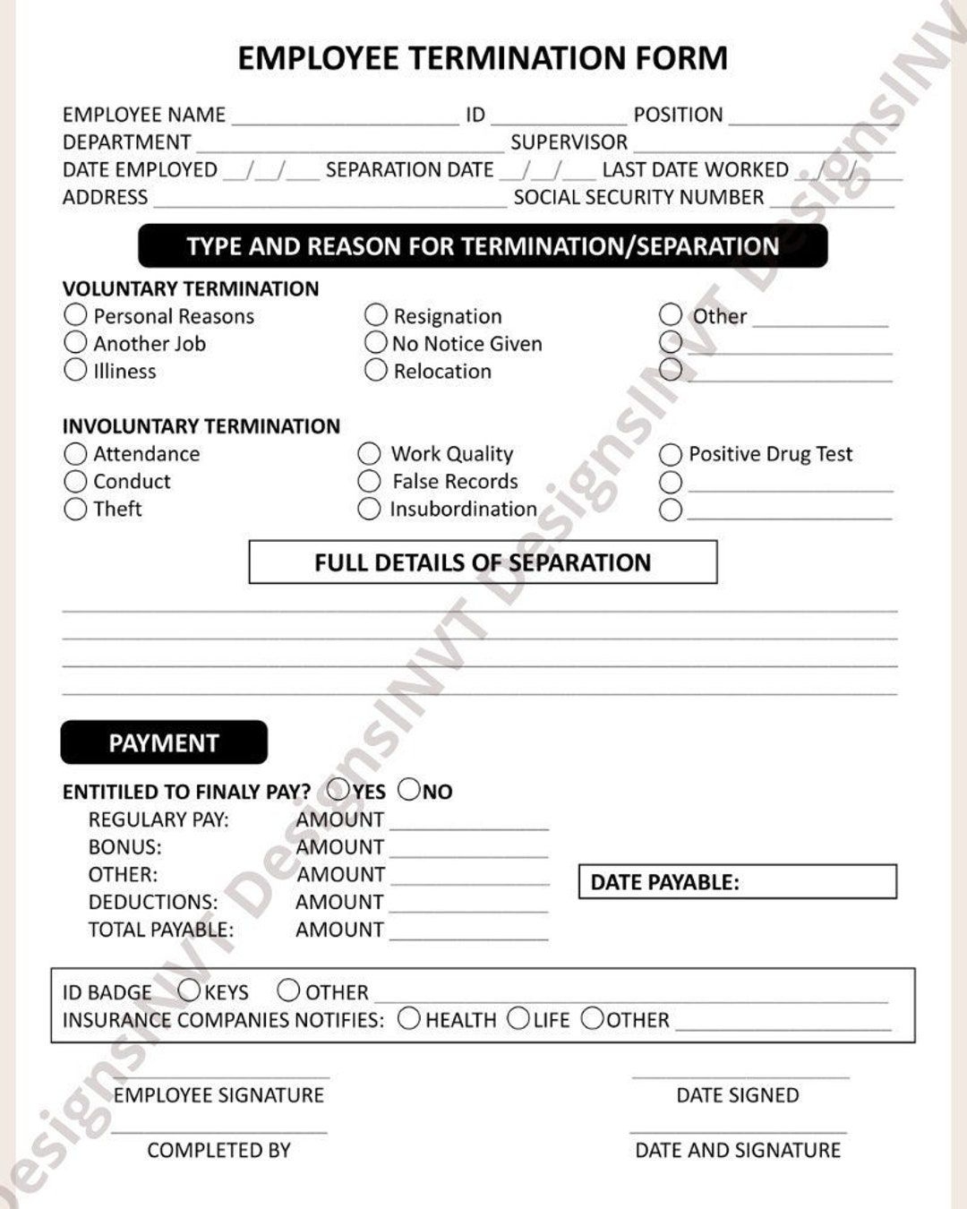 Printable Termination Form Template