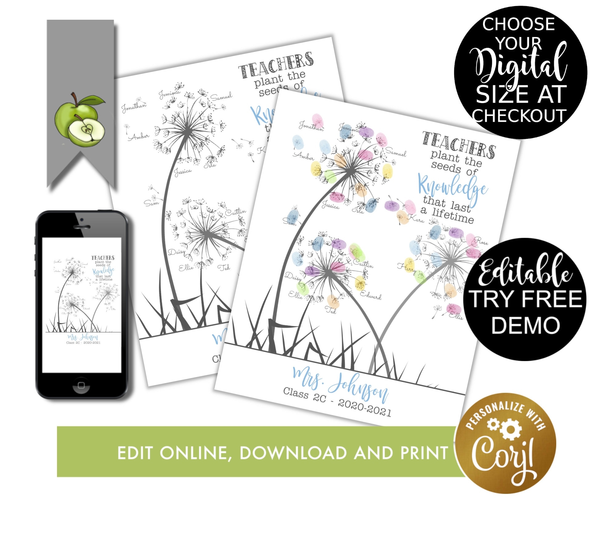 Printable Dandelion Fingerprint Template