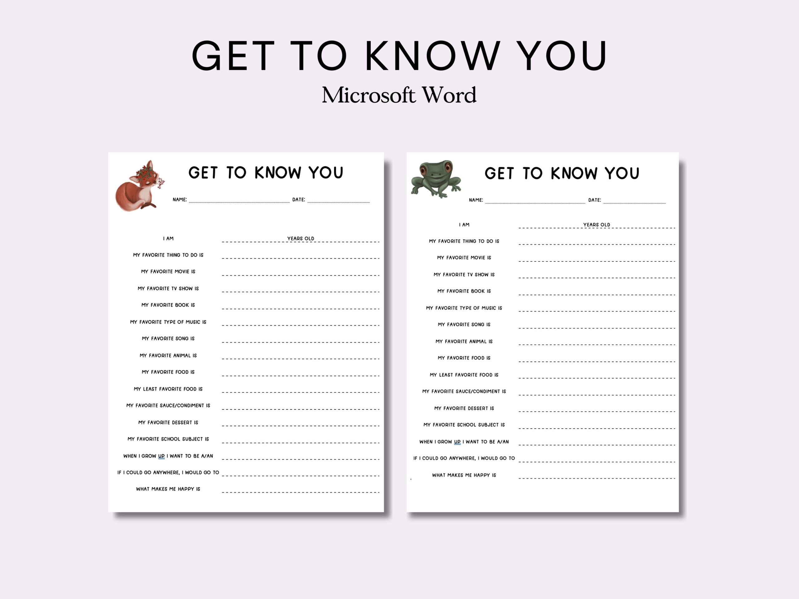 Template Free Printable Get To Know You Worksheet