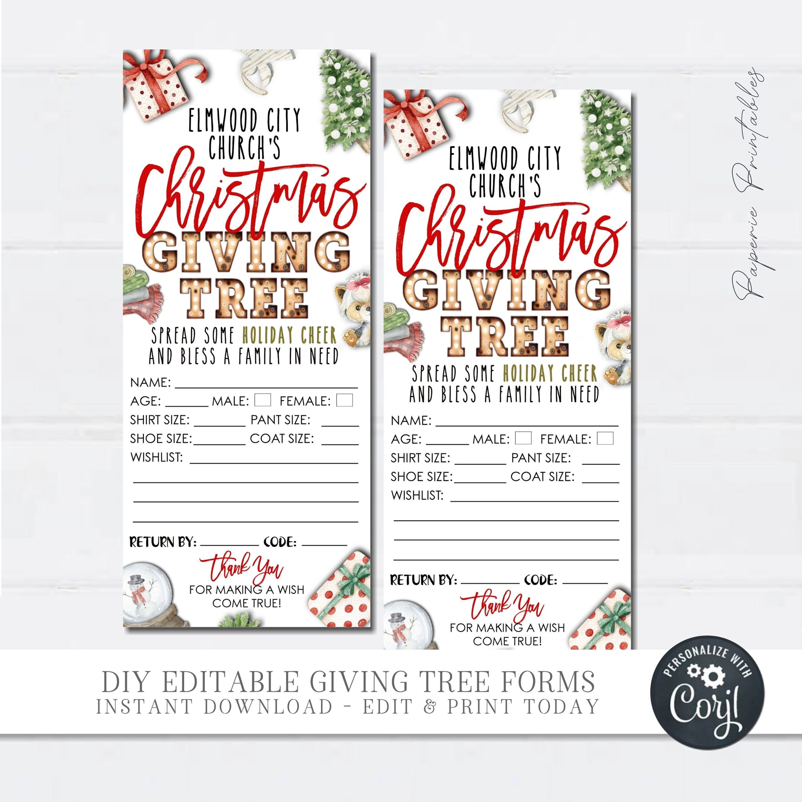 EDITABLE Giving Tree Gift Tags Christmas Giving Tree Fundraiser Form Angel Tree Gift Tag Form Giving Tree Tags DIY With Corjl CF17 Etsy